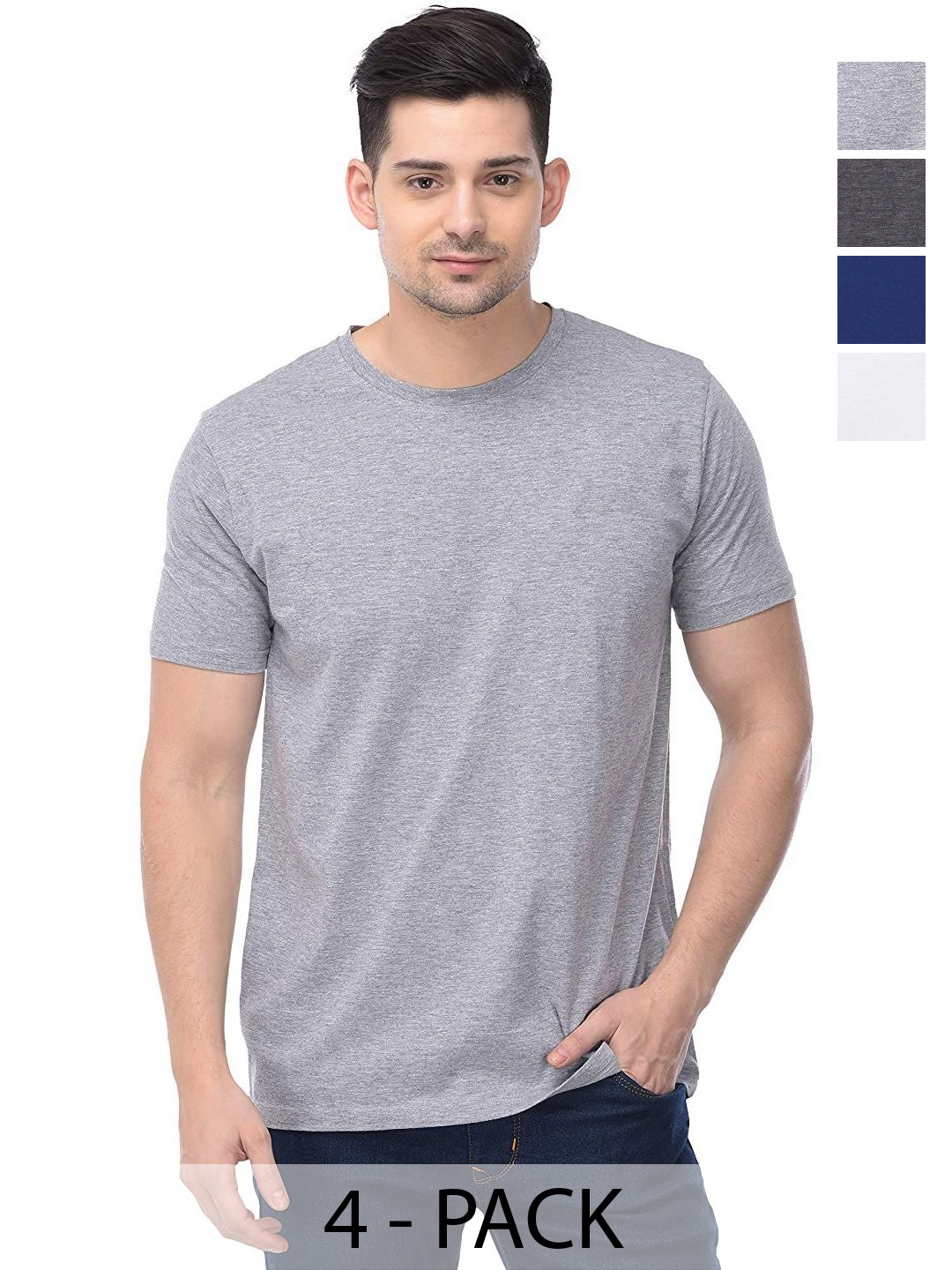 

COLOR CAPITAL Unisex Pack Of 4 Solid Round Neck Cotton T-shirts, Grey