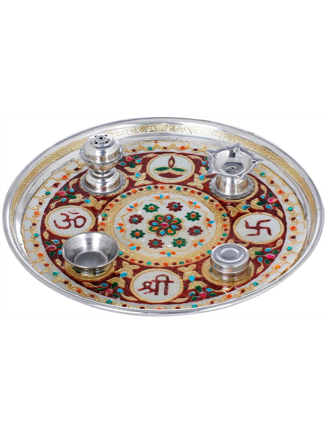

Exotic India OM Shree Puja Thali with Attached Puja Vessels, Yellow