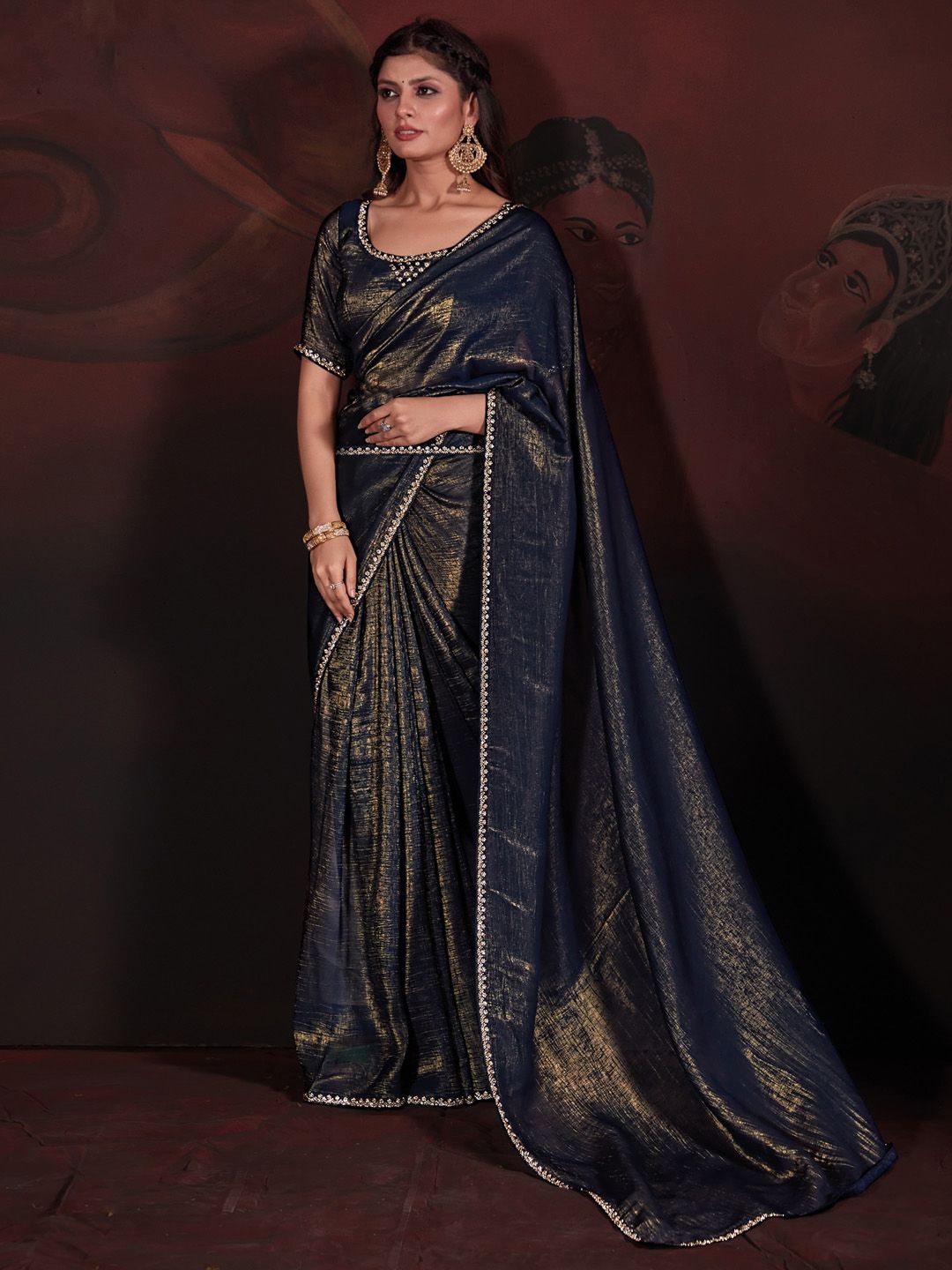 

Anouk Beads and Stones Saree, Navy blue