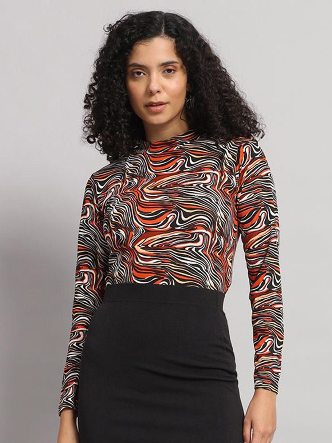

Dream Beauty Fashion Women Abstract Printed Round Neck Top, Black