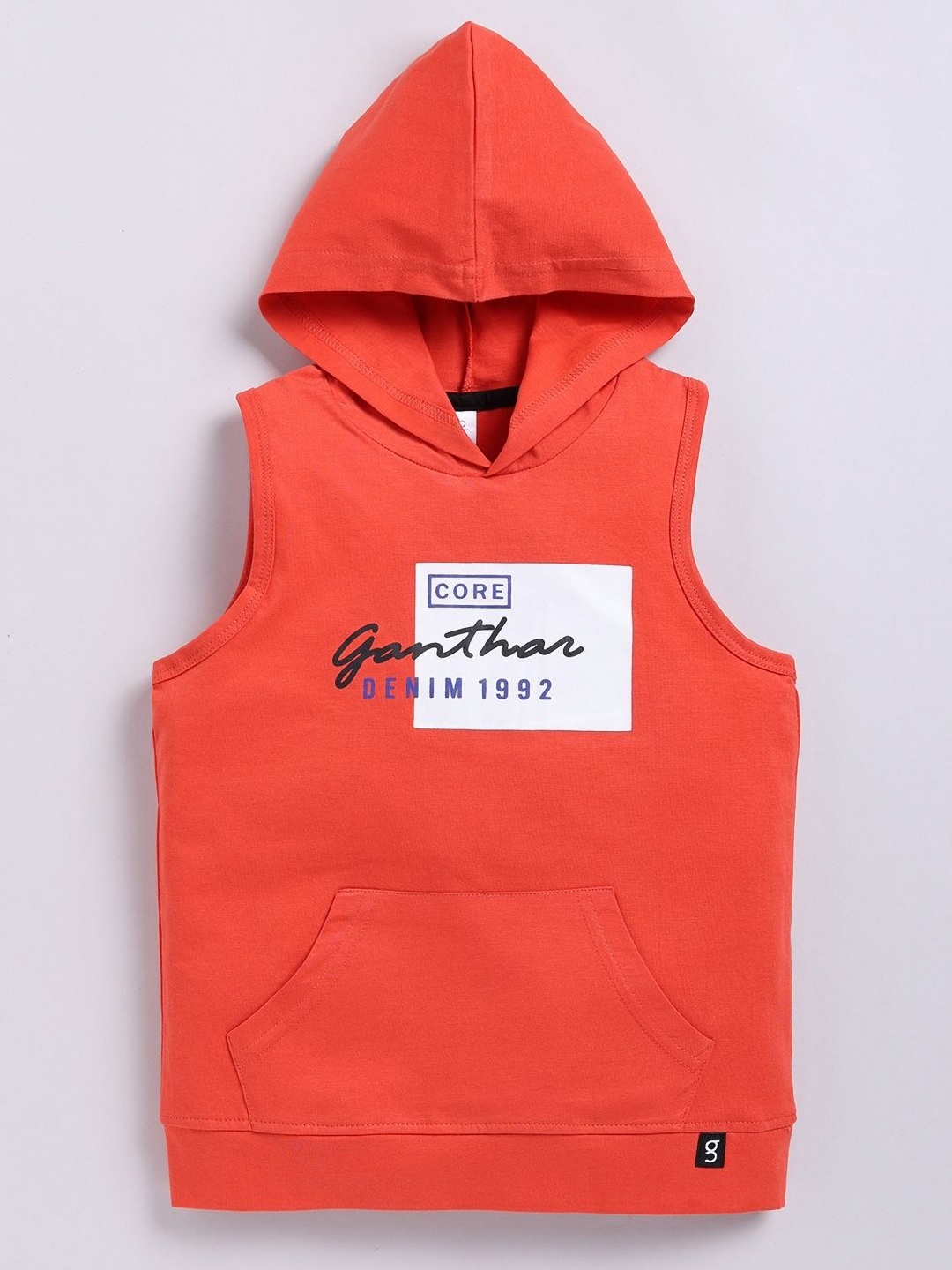 

Ginie Boys Typography Printed Hood Cotton T-shirt, Orange