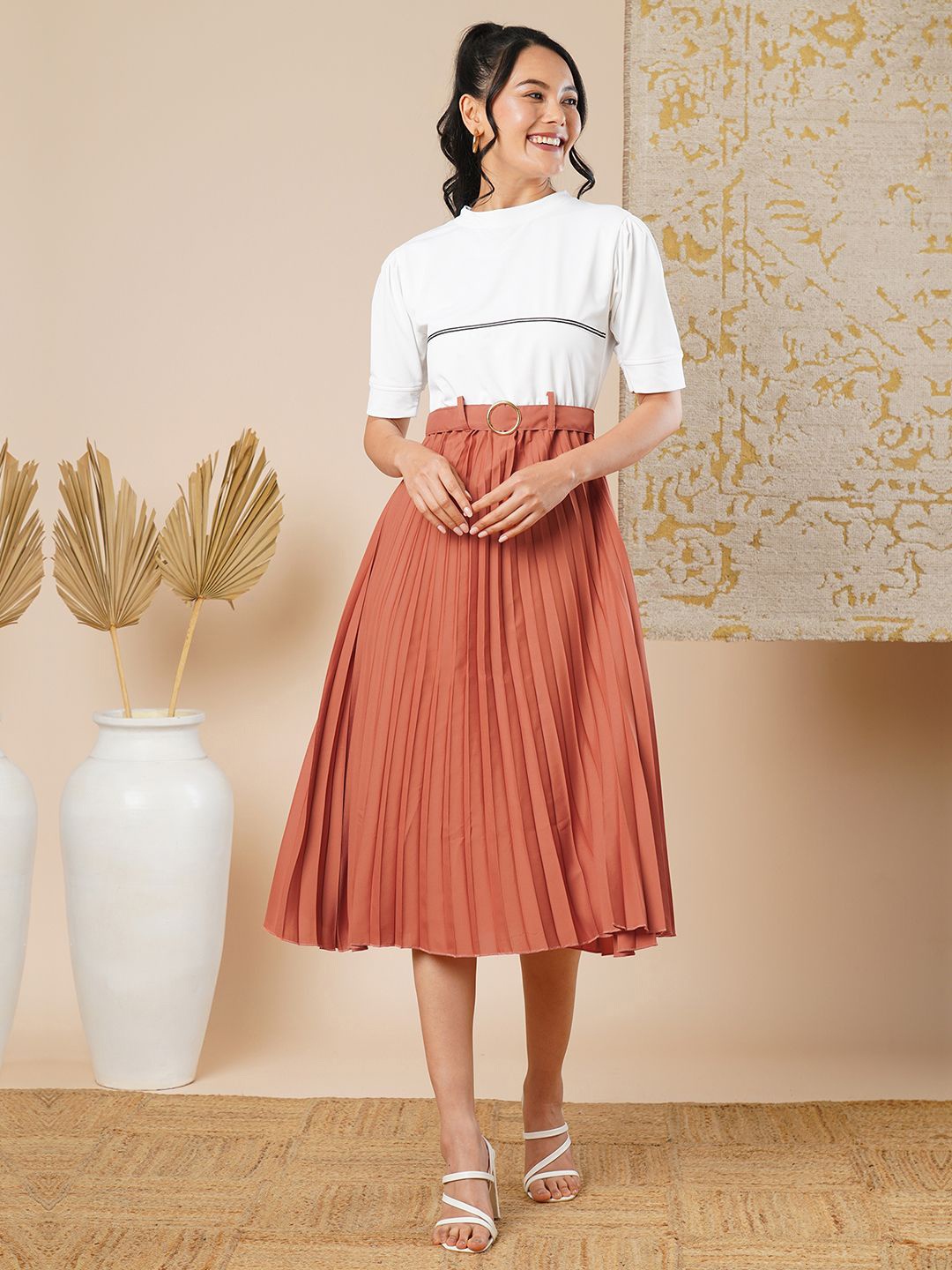 

CARTYSHOP Crepe Fit & Flare Midi Dress, Rust