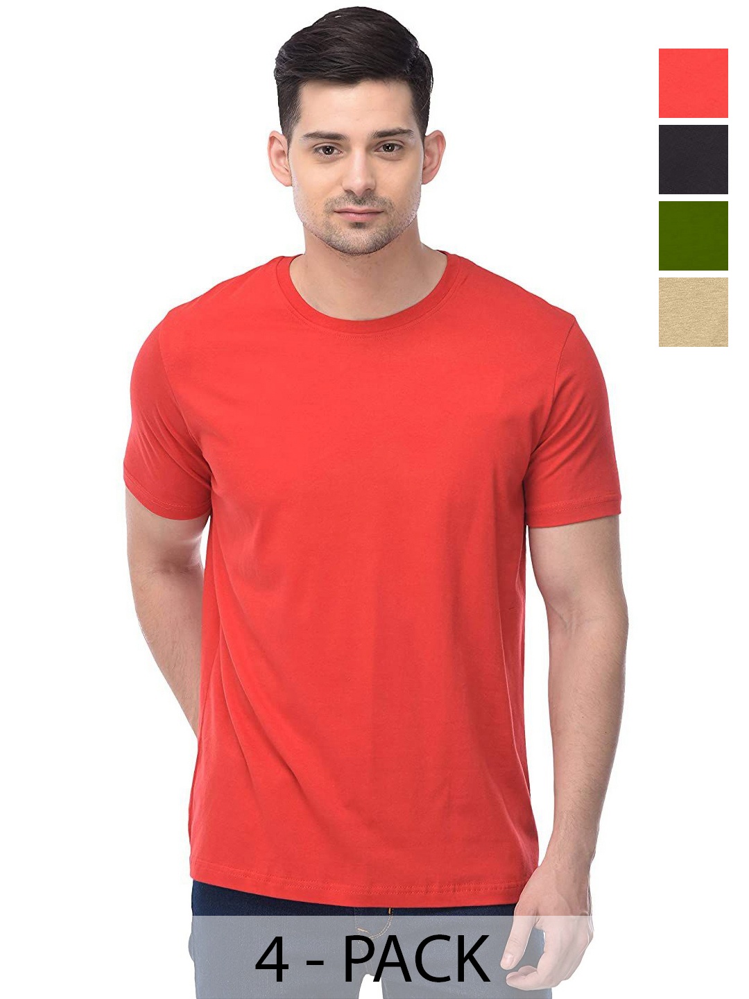 

COLOR CAPITAL Unisex Pack Of 4 Cotton T-Shirts, Red