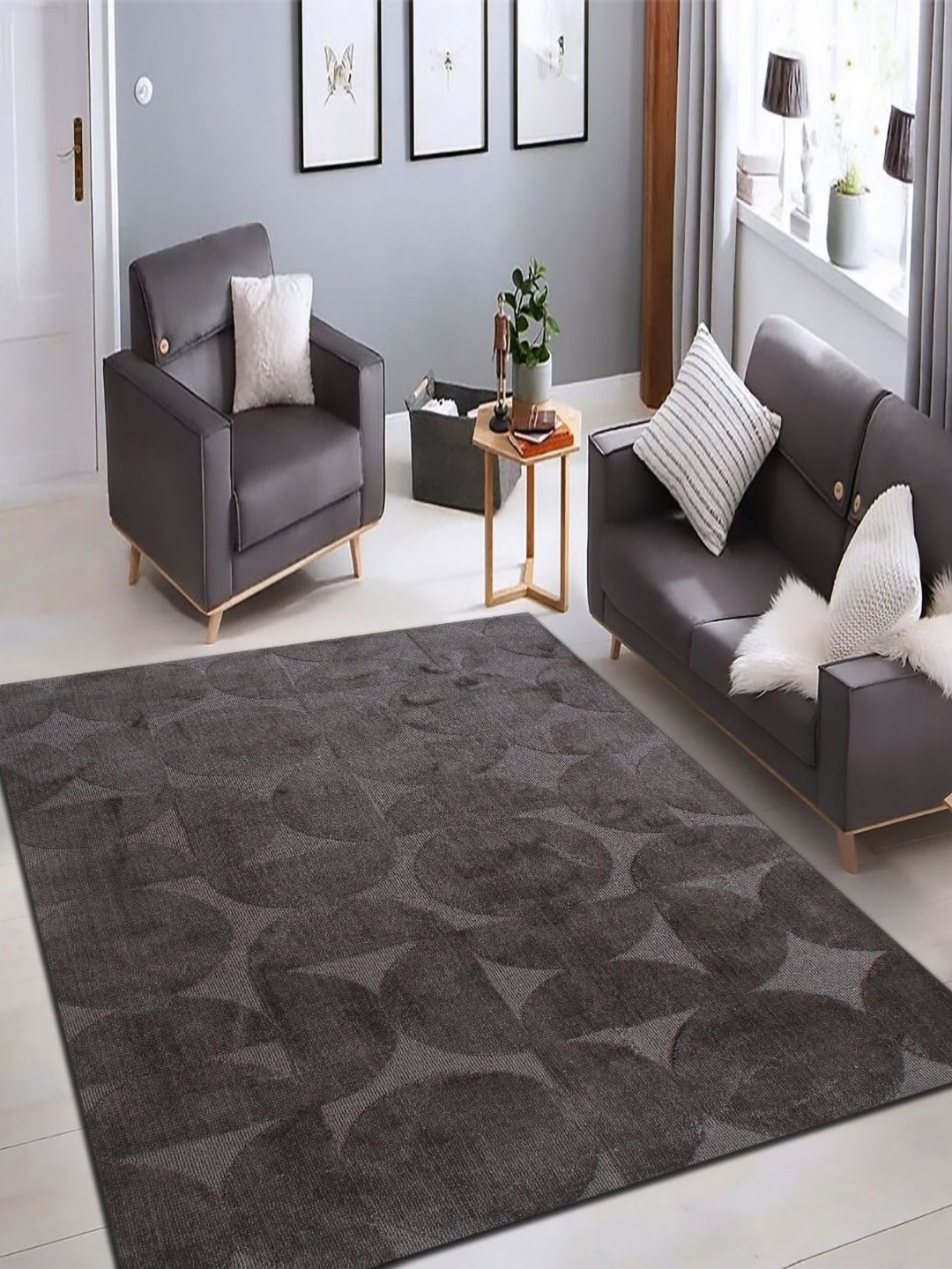 

MULTITEX Black Floral Anti-Skid Carpet