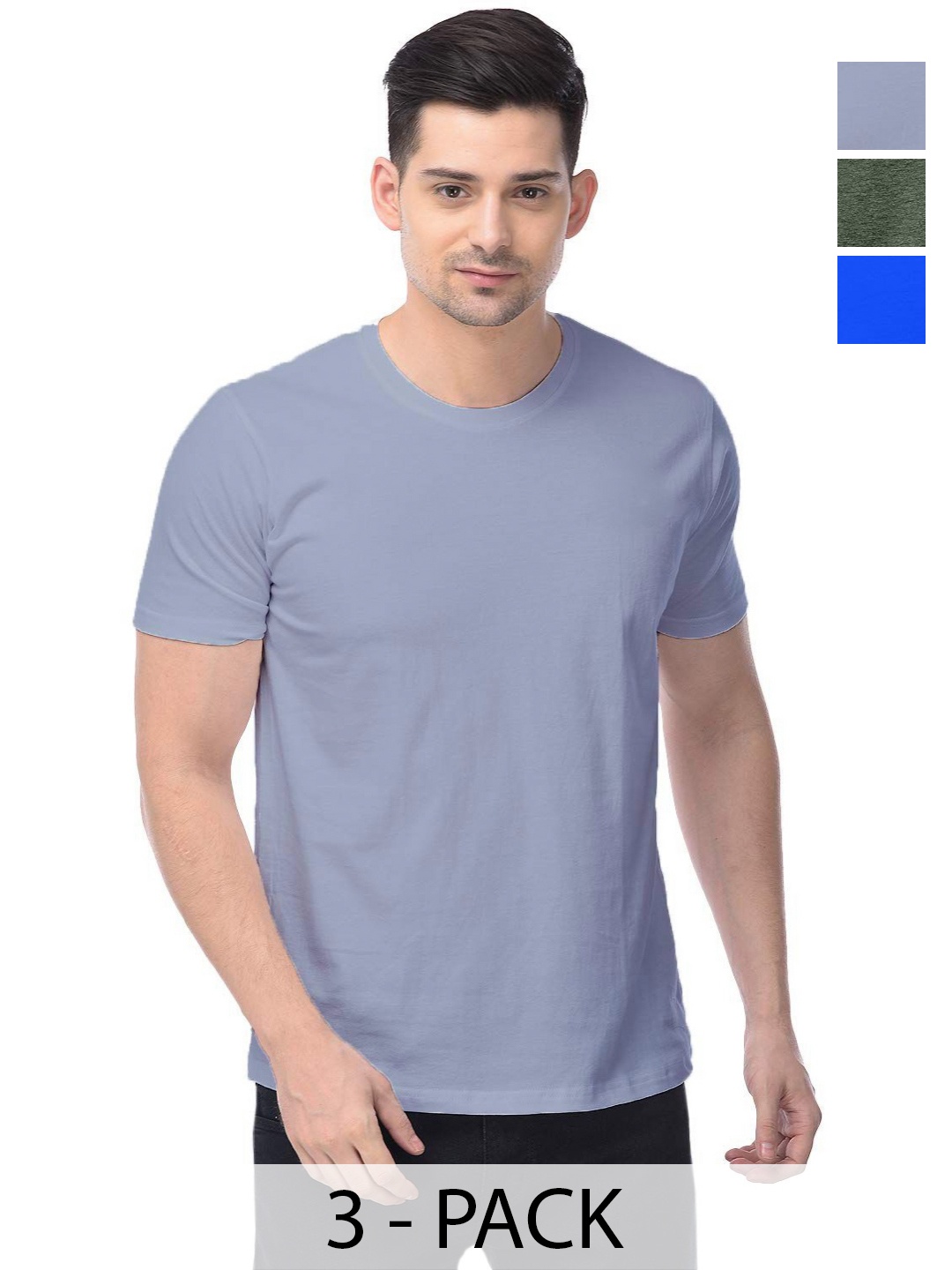 

COLOR CAPITAL Unisex Pack Of 3 Solid Round Neck Cotton T-shirts, Grey