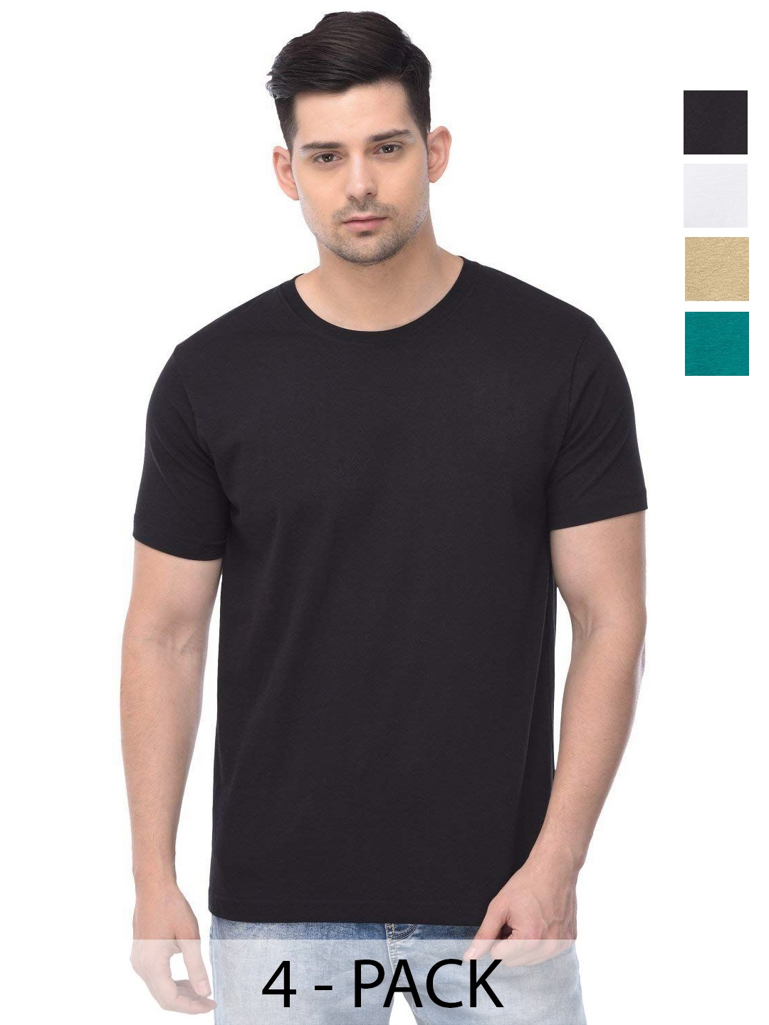 

COLOR CAPITAL Unisex Pack Of 4 Solid Round Neck Cotton T-shirts, Na