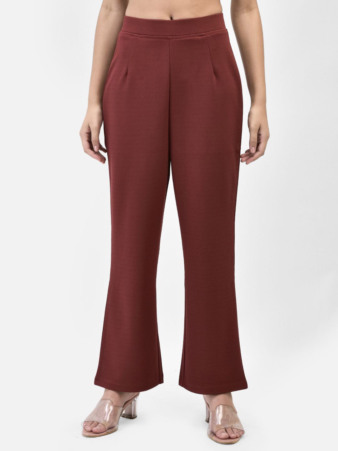 

FUTURO Women Relaxed Loose Fit High-Rise Pleated Trousers, Maroon