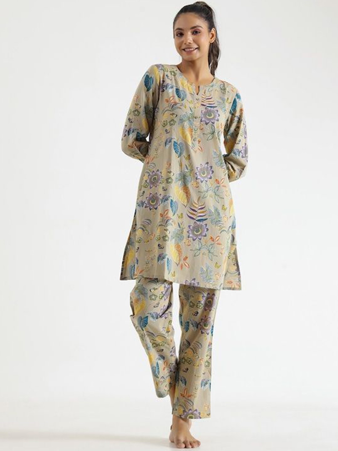 

VIRICA Floral Printed Night Suit, Olive