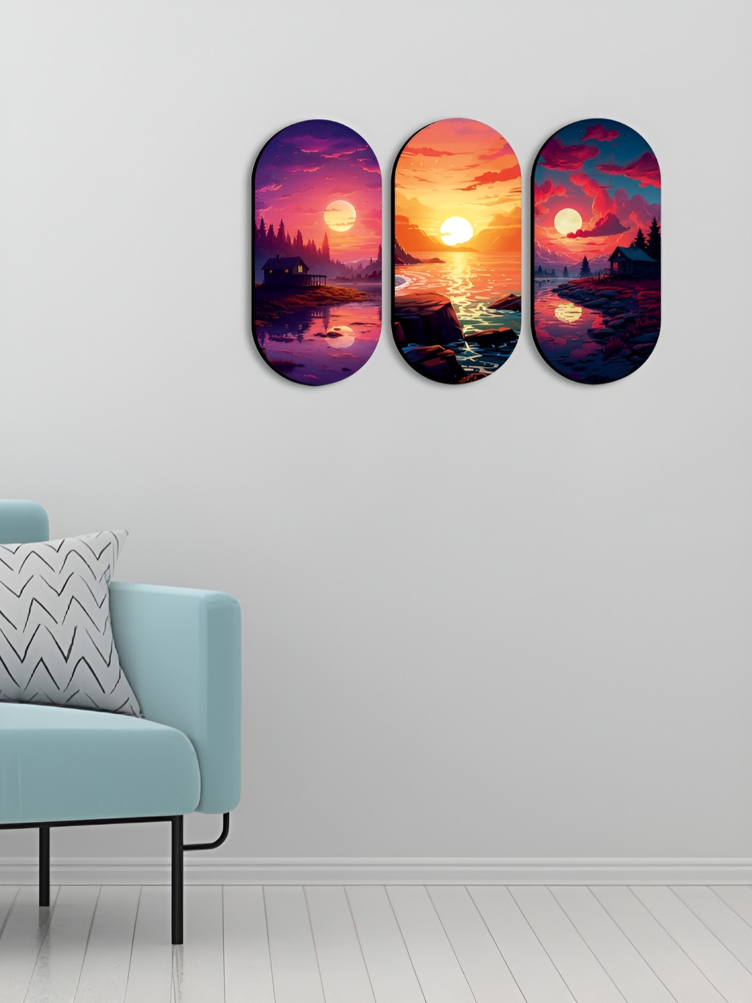 

CLAWCRAFTS Orange and Purple 3 Pieces Nature Inspired Wooden Wall Hangings