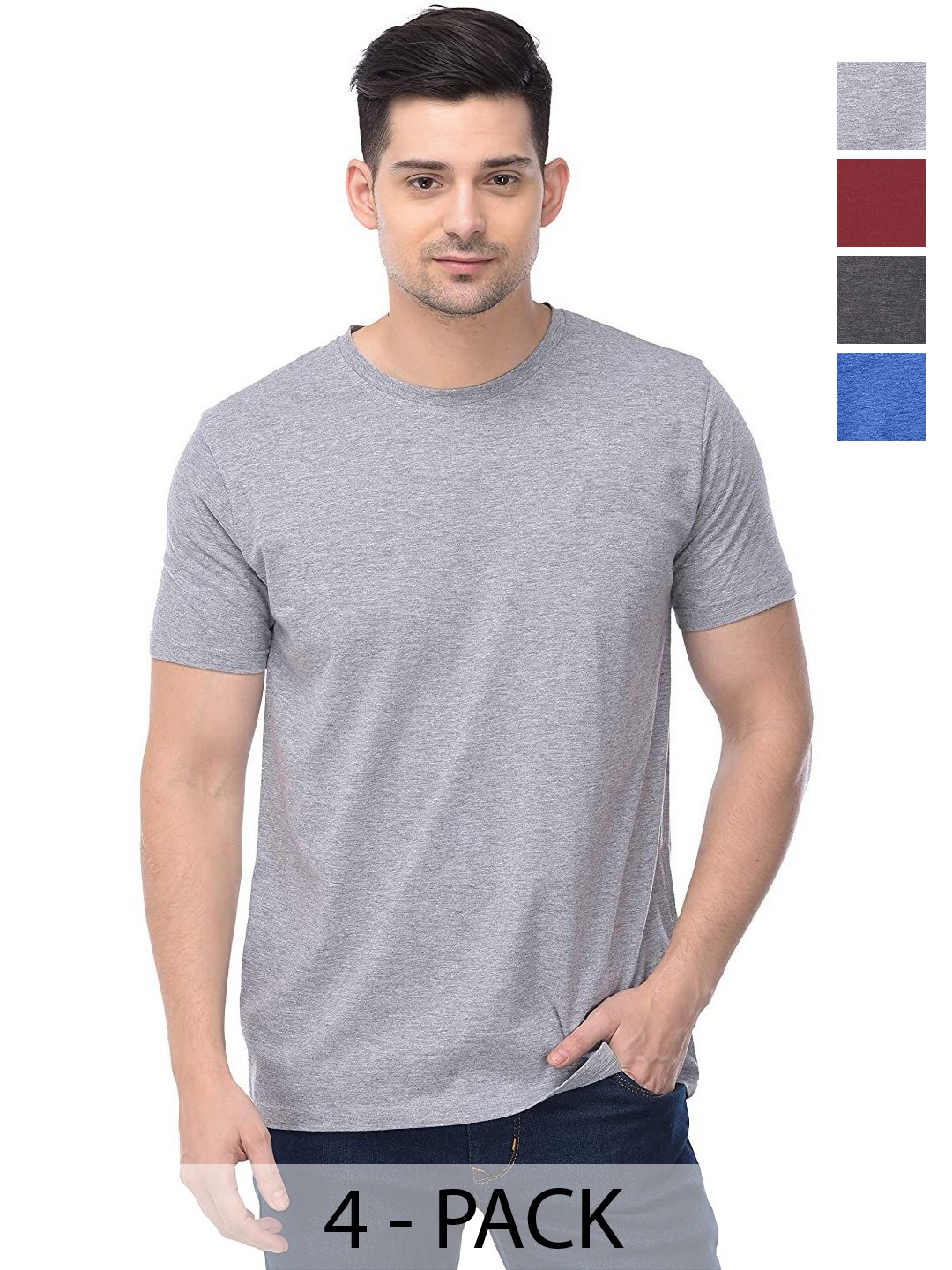 

COLOR CAPITAL Unisex Pack Of 4 Cotton T-Shirts, Grey