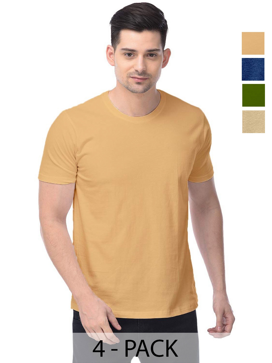 

COLOR CAPITAL Unisex Pack Of 4 Cotton T-Shirts, Yellow