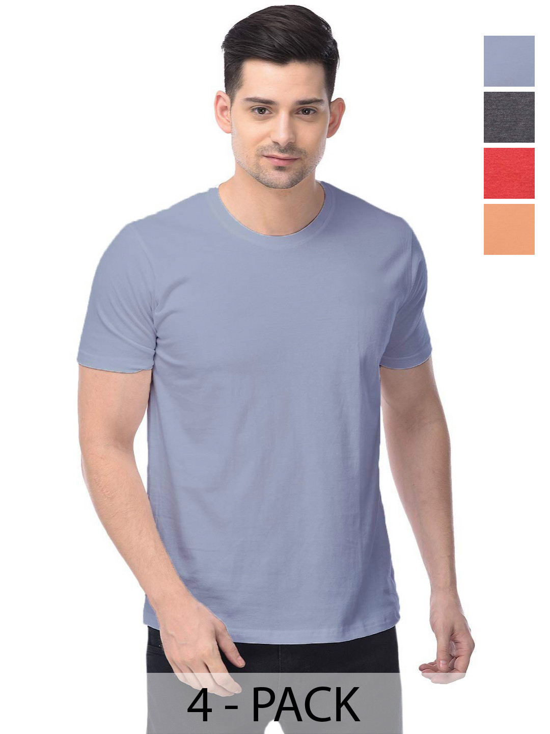 

COLOR CAPITAL Unisex Pack Of 4 Solid Round Neck Cotton T-shirts, Grey