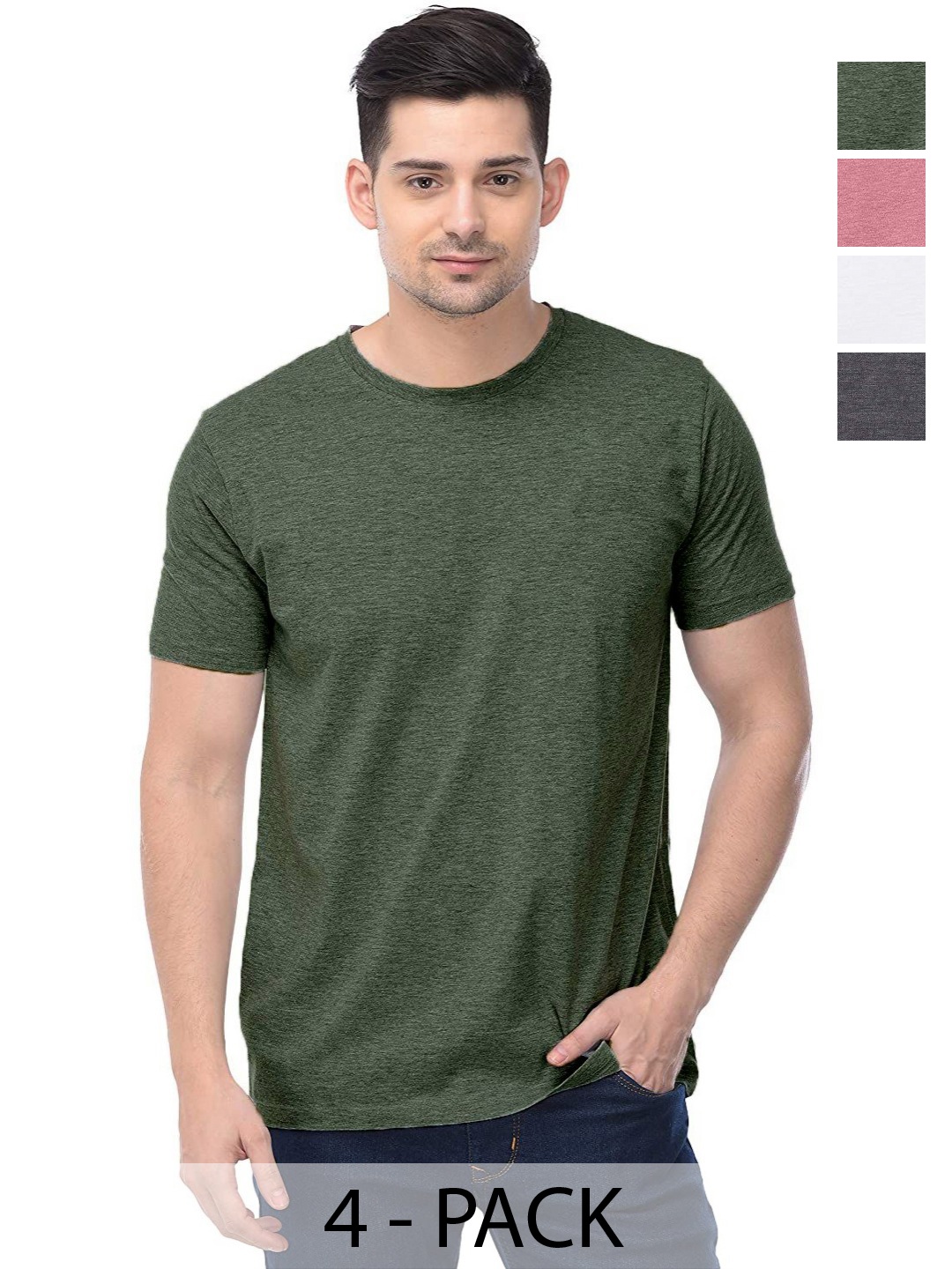 

COLOR CAPITAL Unisex Pack Of 4 Solid Round Neck Cotton T-shirts, Grey