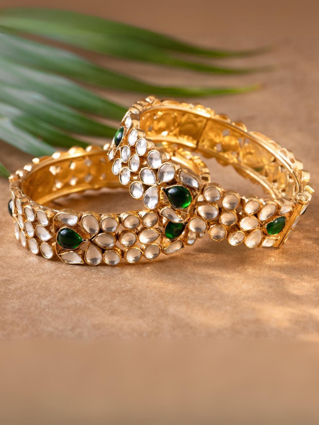 

srikala Set Of 2 Gold-Plated Stone-Studded Bangles