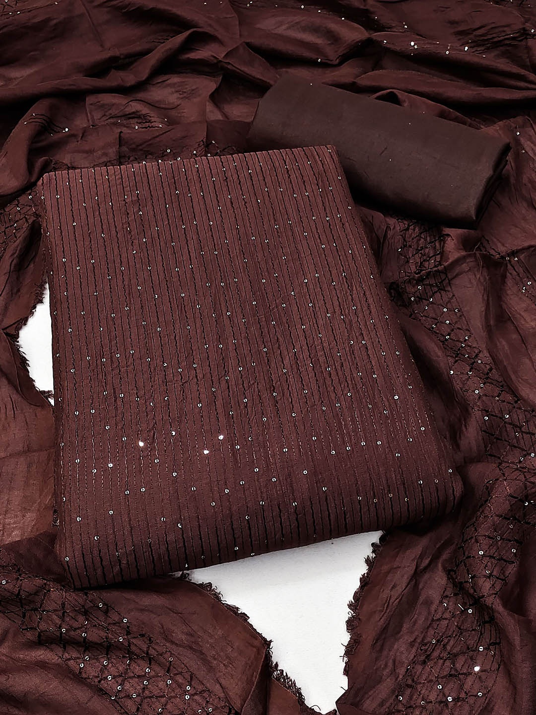 

MANVAA Sequinned Embellished Unstitched Dress Material, Brown