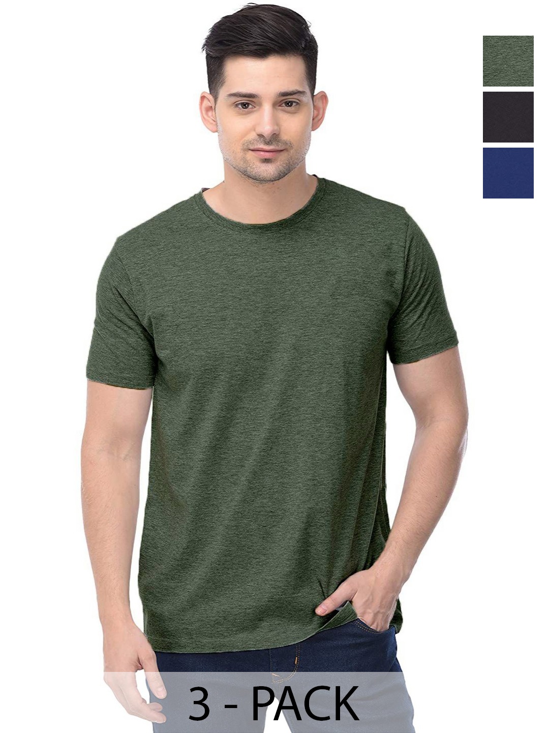 

COLOR CAPITAL Unisex Pack Of 3 Solid Round Neck Cotton T-shirts, Green