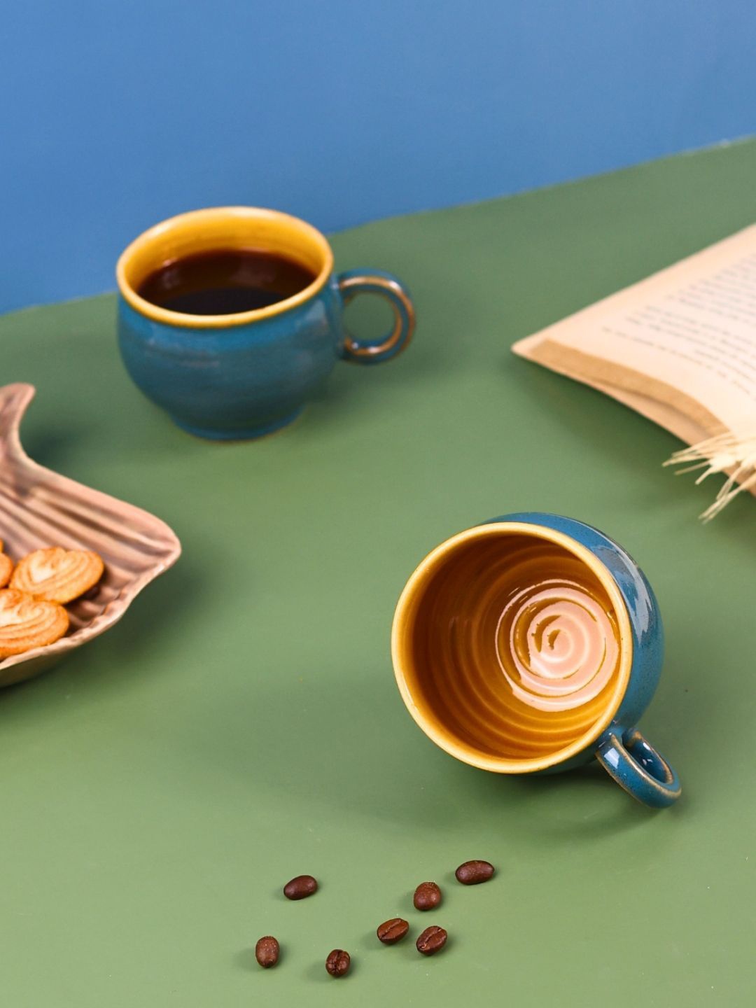 

WEAVING HOMES Blue & Brown 2 Pieces Printed Ceramic Glossy Cups 210ml