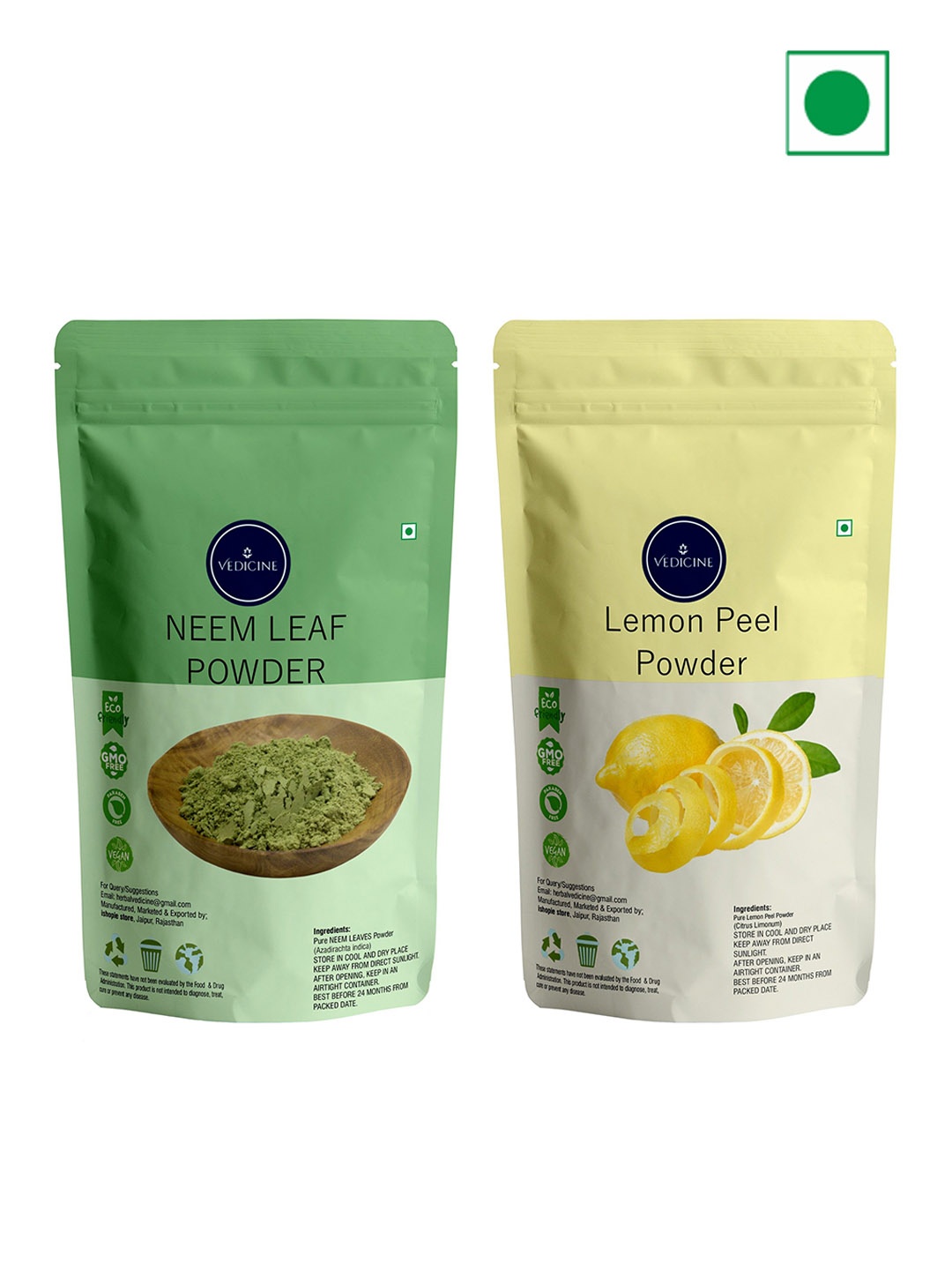 

VEDICINE Set Of 2 Neem Leaf & Lemon Powder 100 g Each, Green