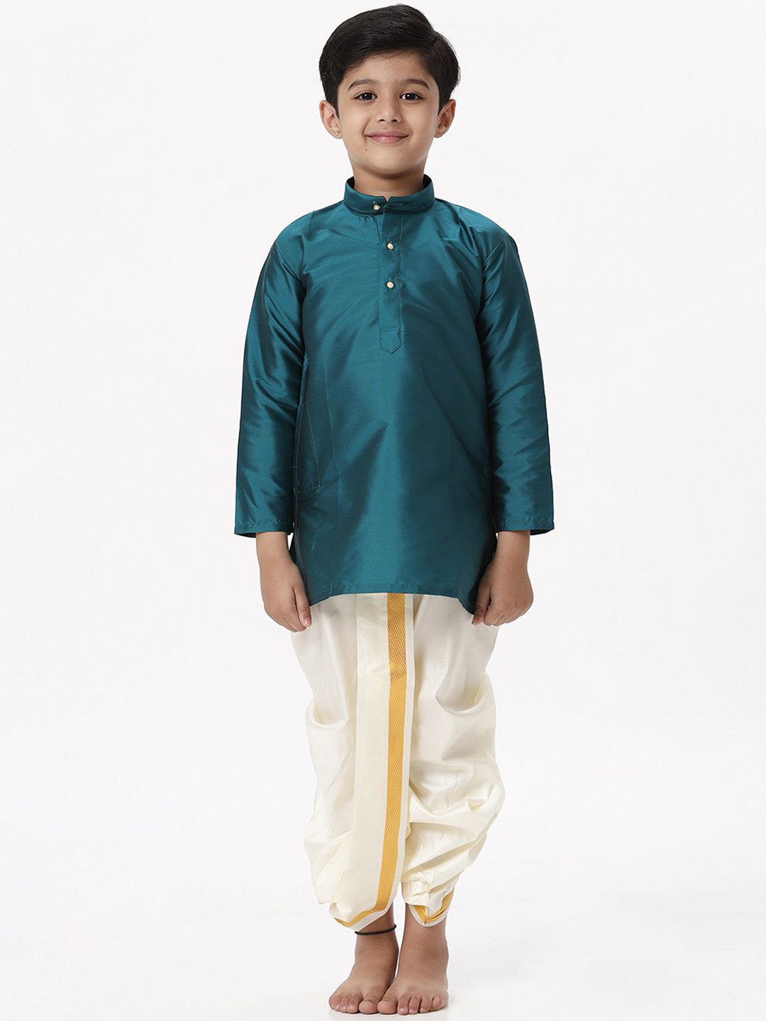 

Ramraj Boys Mandarin Collar Kurta With Dhoti Pants, Green
