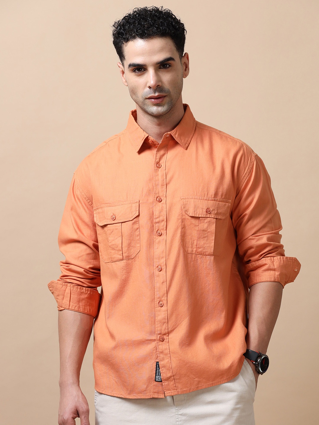 

SILISOUL Men Relaxed Spread Collar Solid Cotton Relaxed Fit Casual Shirt, Coral