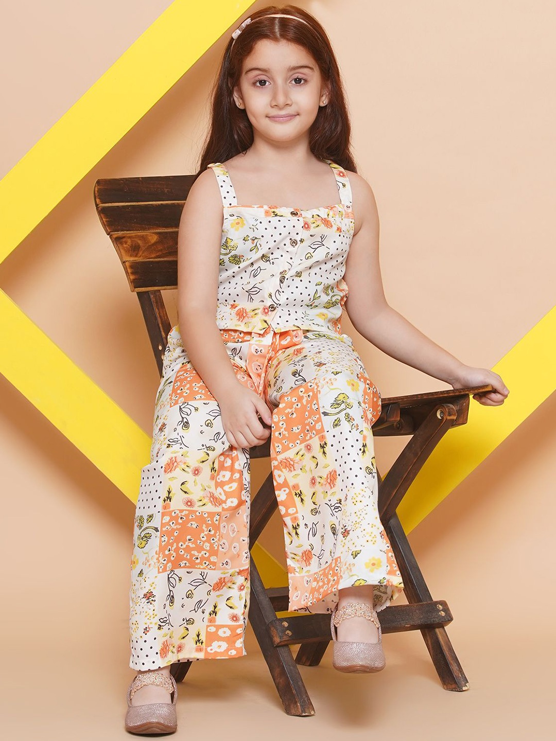 

Arshia Fashions Girls Printed Basic Jumpsuit, White