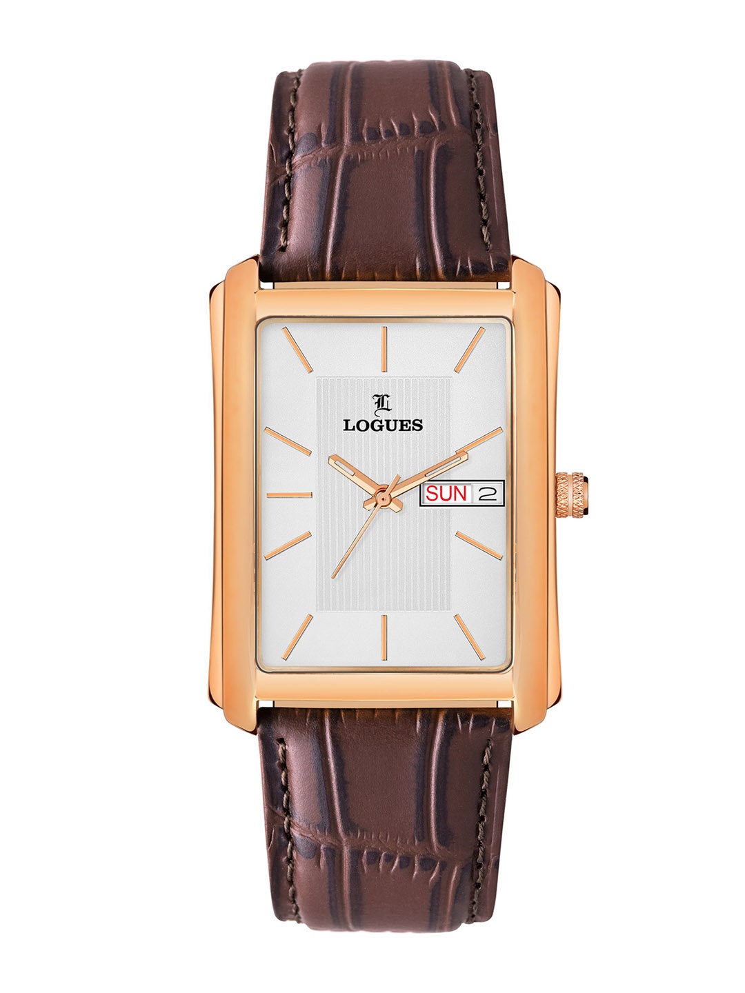 

L LOGUES Men Brass Dial & Leather Textured Straps Analogue Watch G E-853 WLD-02, Brown