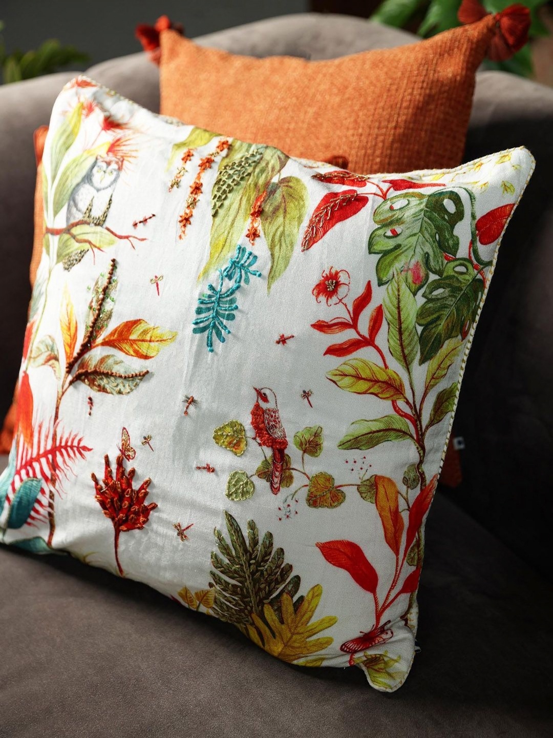

ONSETHOMES Bagicha Rust Floral Printed Square Cushion Covers