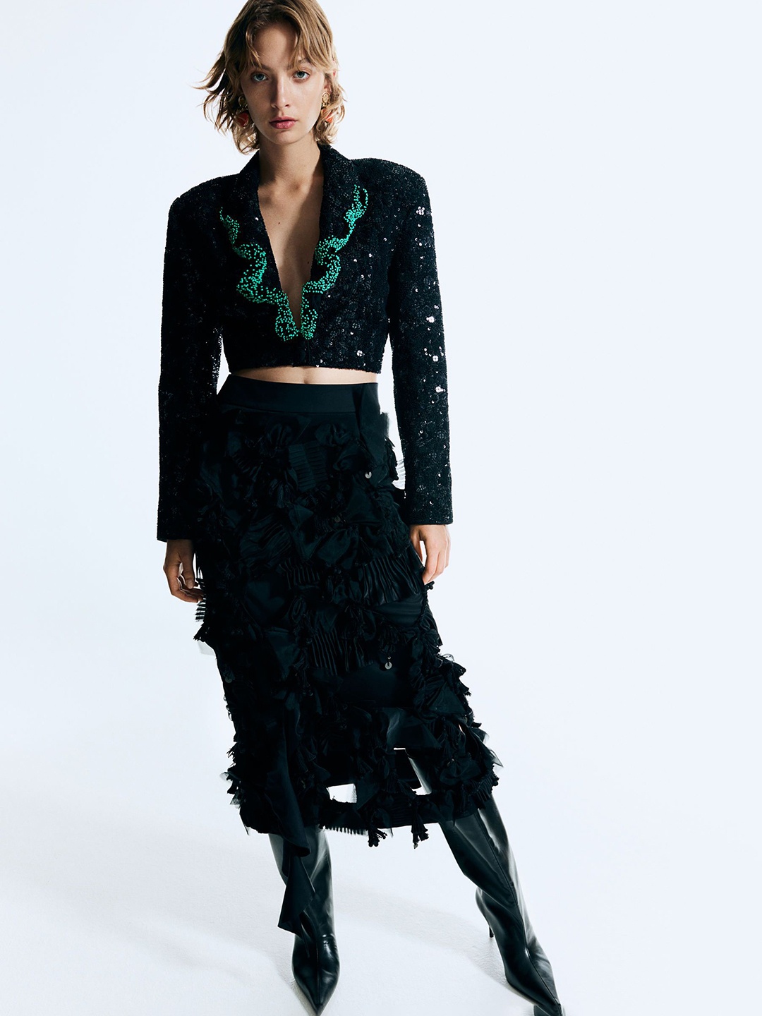 

H&M Appliqud Cut-Out Skirt, Black