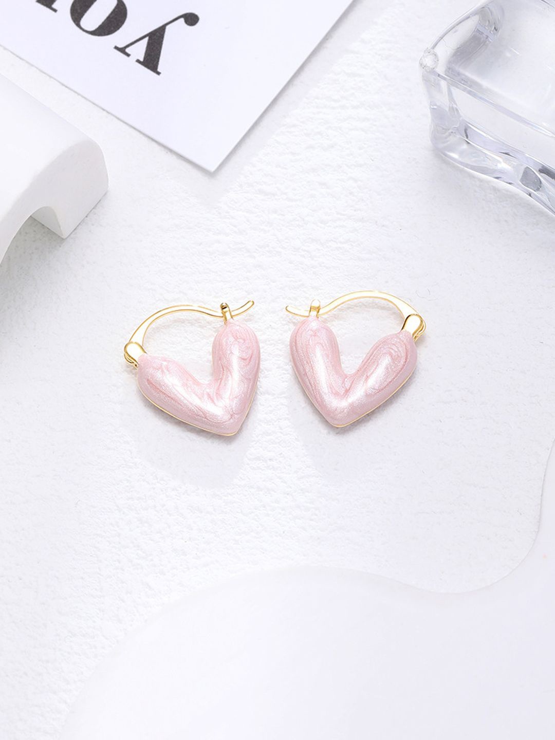 

VAGHBHATT Gold-Plated Heart Shaped Hoop Earrings, Pink