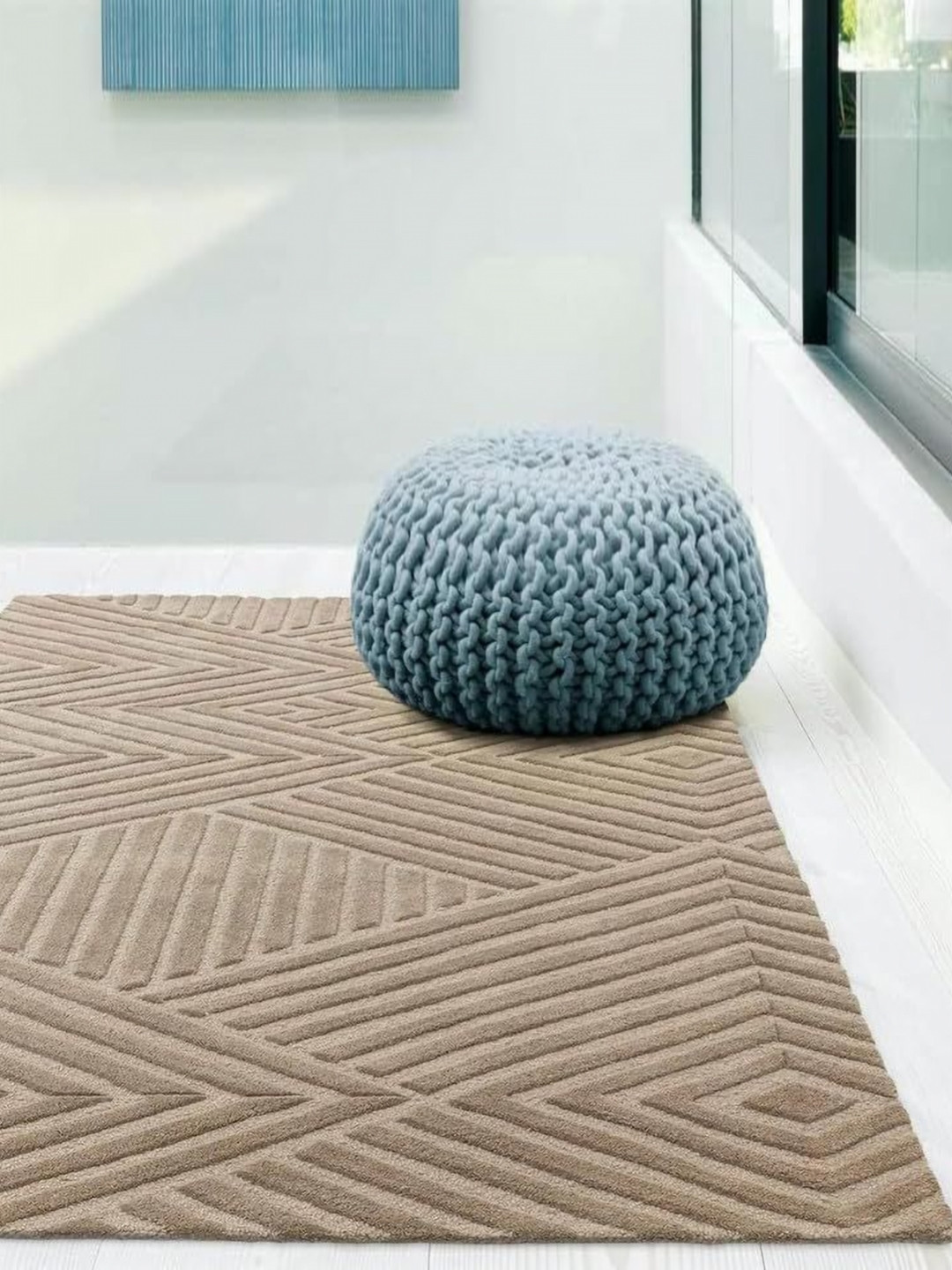 

Asad Emporium Rugs Beige Geometric Hand-Tufted Woollen Carpet