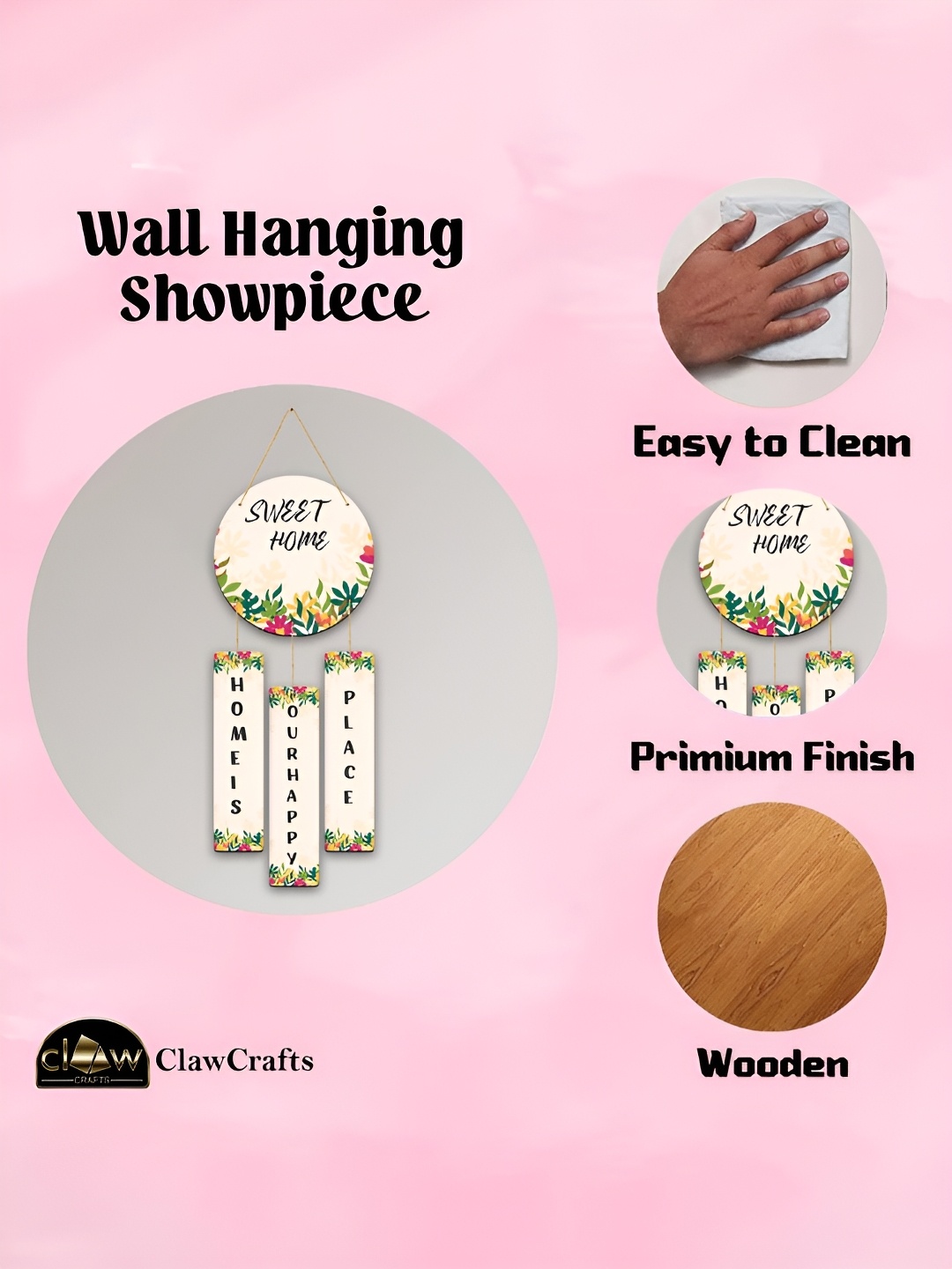 

CLAWCRAFTS Off White and Green Quote Detail Wooden Wall Hanging