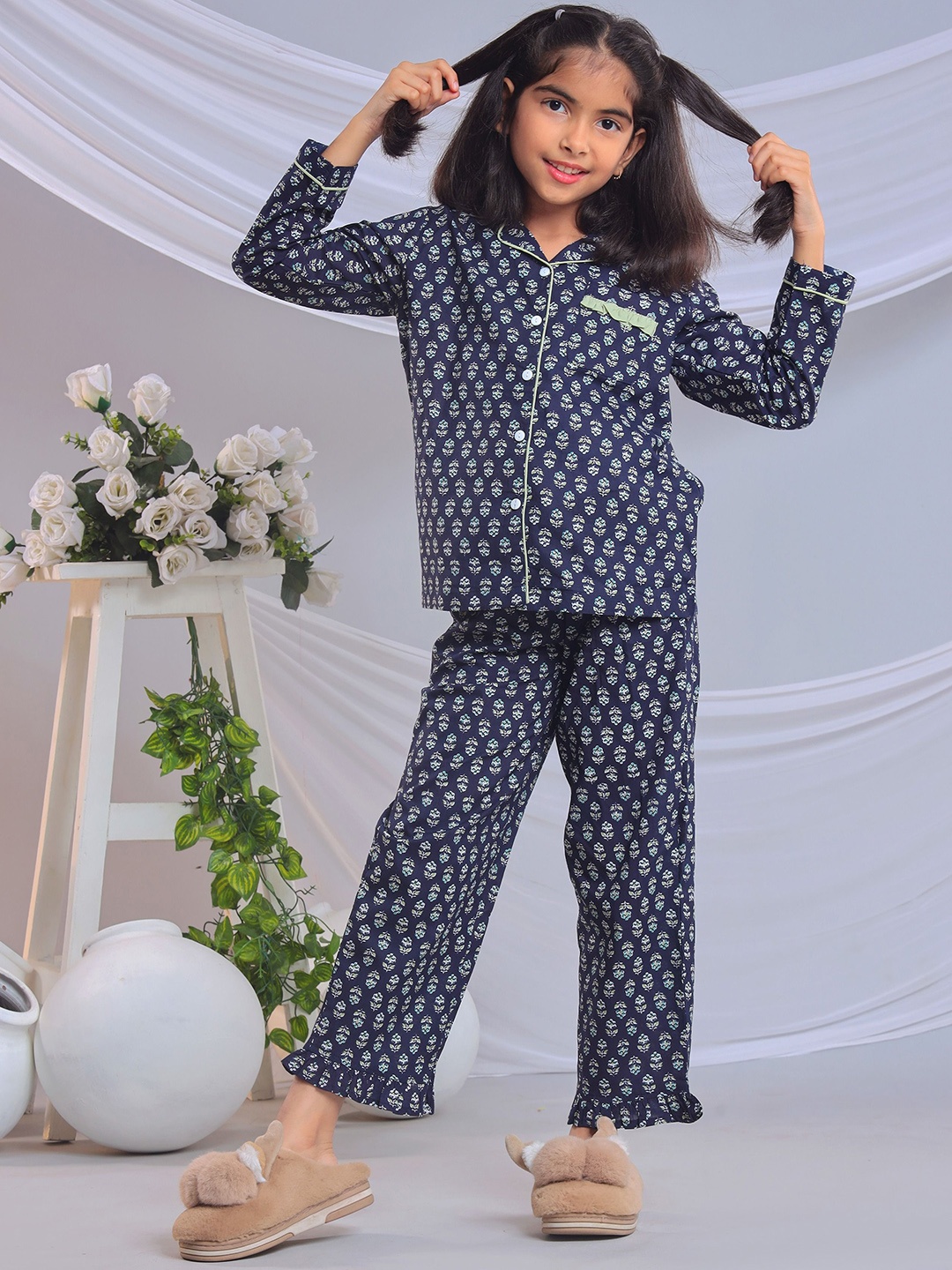 

BAESD Girls Printed Night suit, Blue