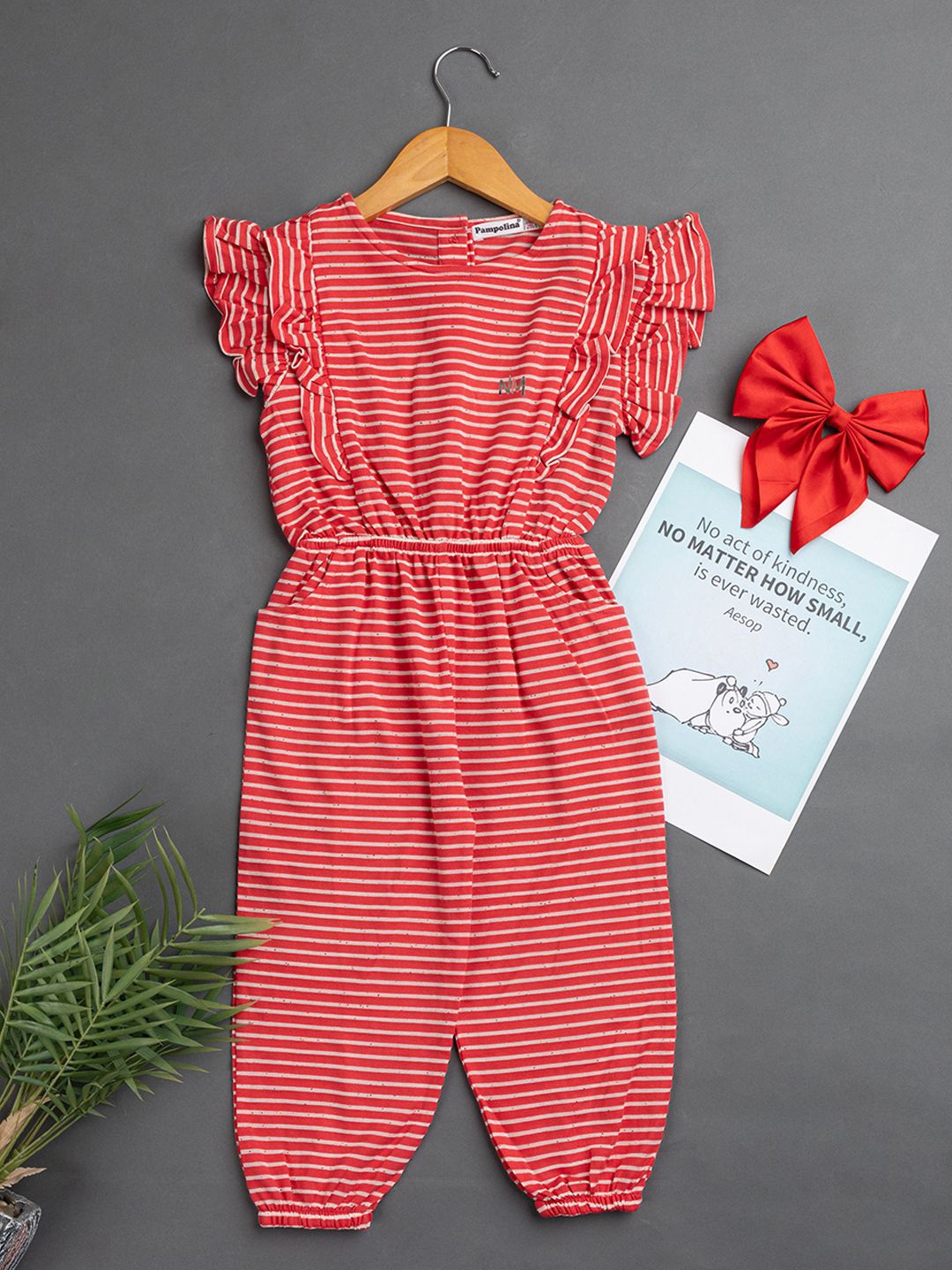 

PAMPOLINA Girls Striped Basic Jumpsuit, Coral