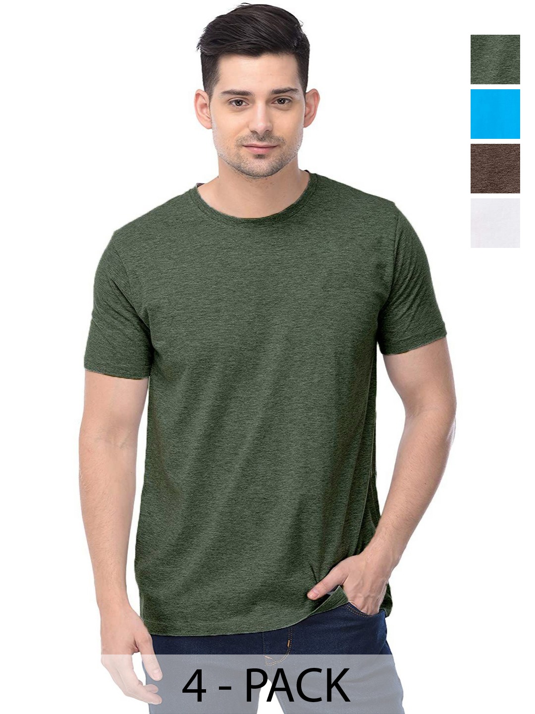 

COLOR CAPITAL Unisex Pack Of 4 Solid Round Neck Cotton T-shirts, Green