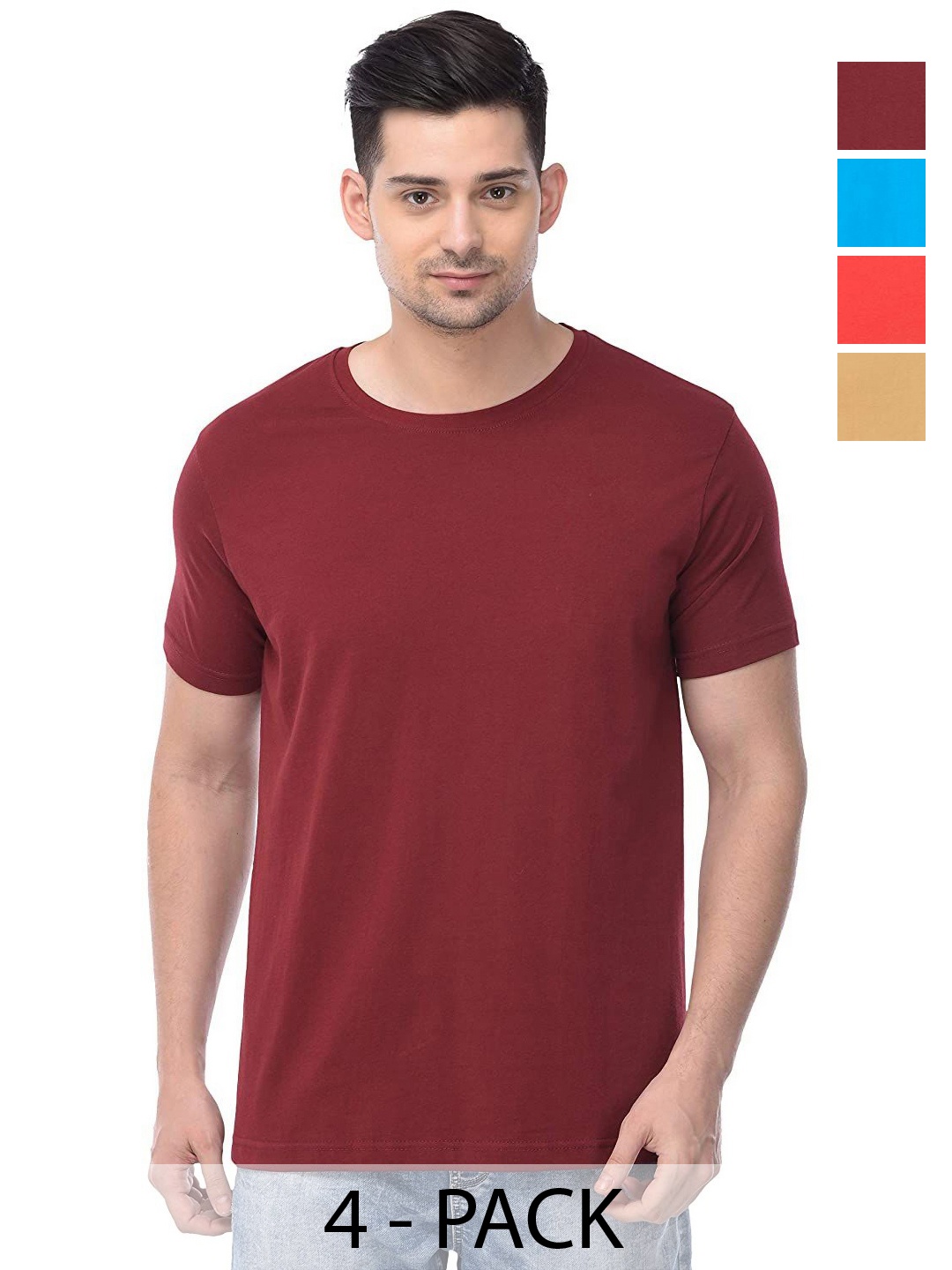 

COLOR CAPITAL Unisex Pack Of 4 Cotton T-Shirts, Maroon