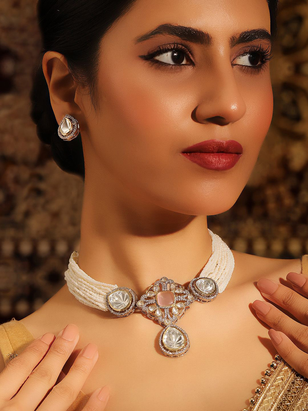 

Priyaasi Gold Plated American Diamond Studded Jewellery Set