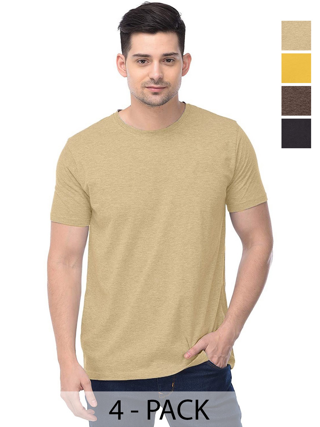 

COLOR CAPITAL Unisex Pack Of 4 Solid Round Neck Cotton T-shirts, Yellow