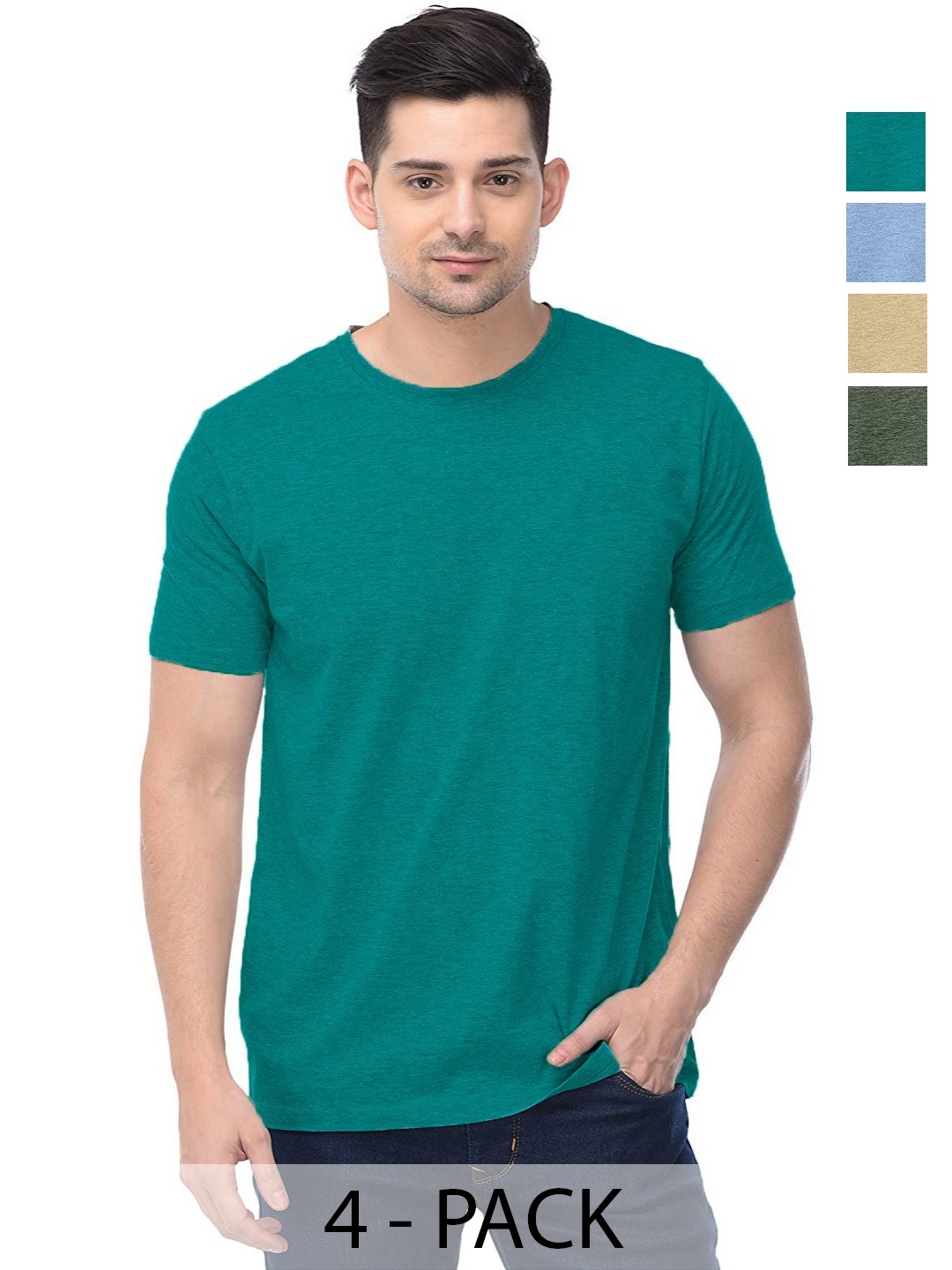 

COLOR CAPITAL Unisex Pack Of 4 Cotton T-Shirts, Teal