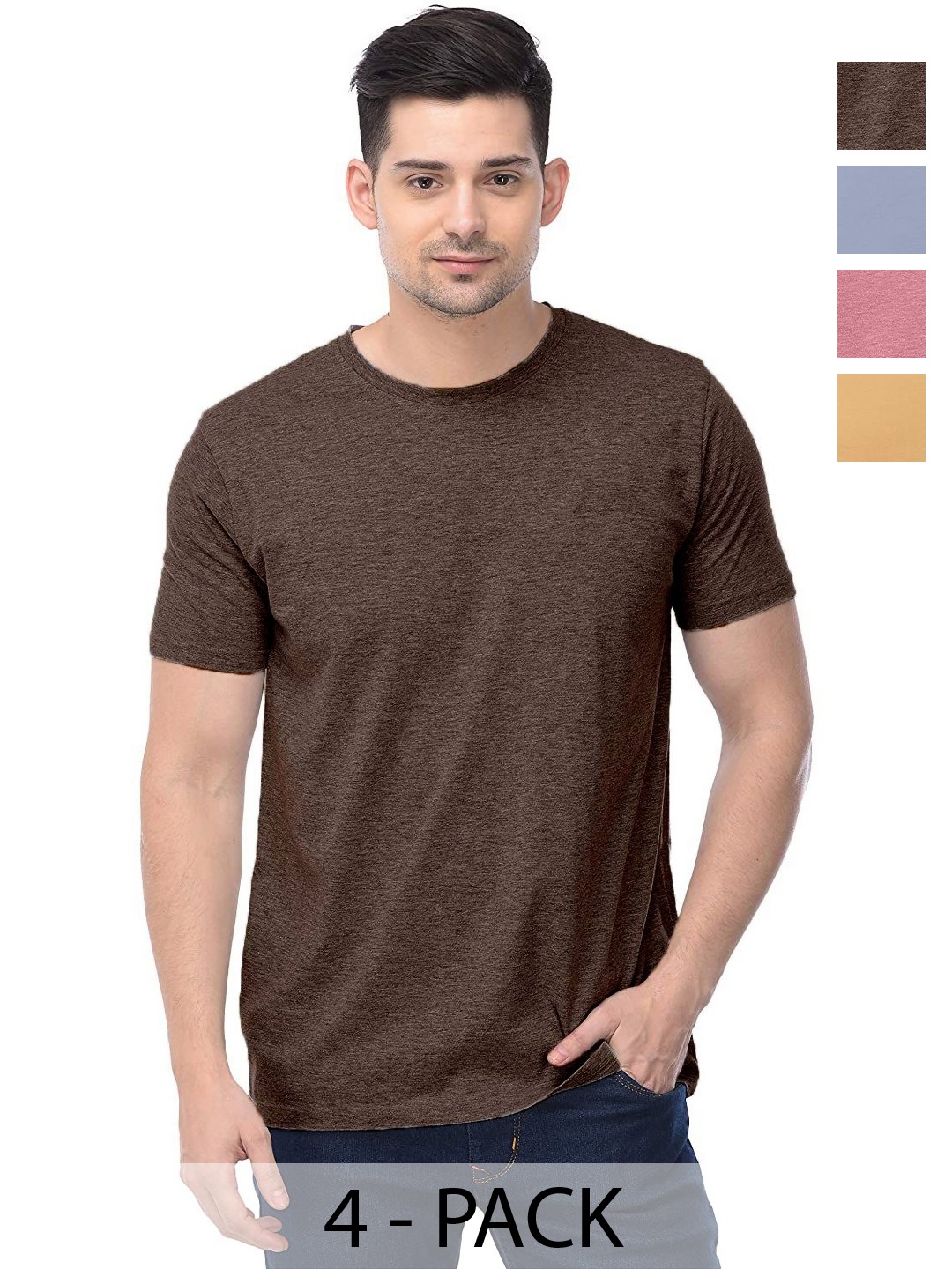 

COLOR CAPITAL Unisex Pack Of 4 Solid Round Neck Cotton T-shirts, Yellow