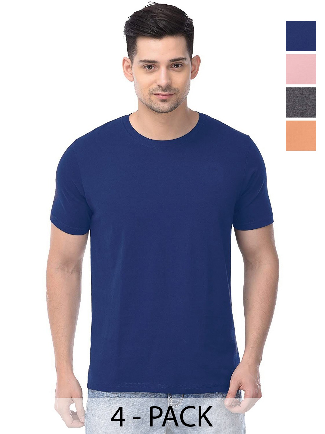 

COLOR CAPITAL Unisex Pack Of 4 Solid Round Neck Cotton T-shirts, Na