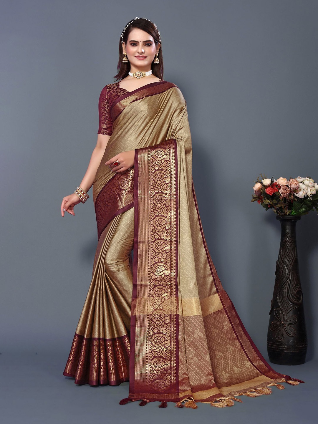 

Divyadham Textiles Woven Design Zari Banarasi Saree, Beige