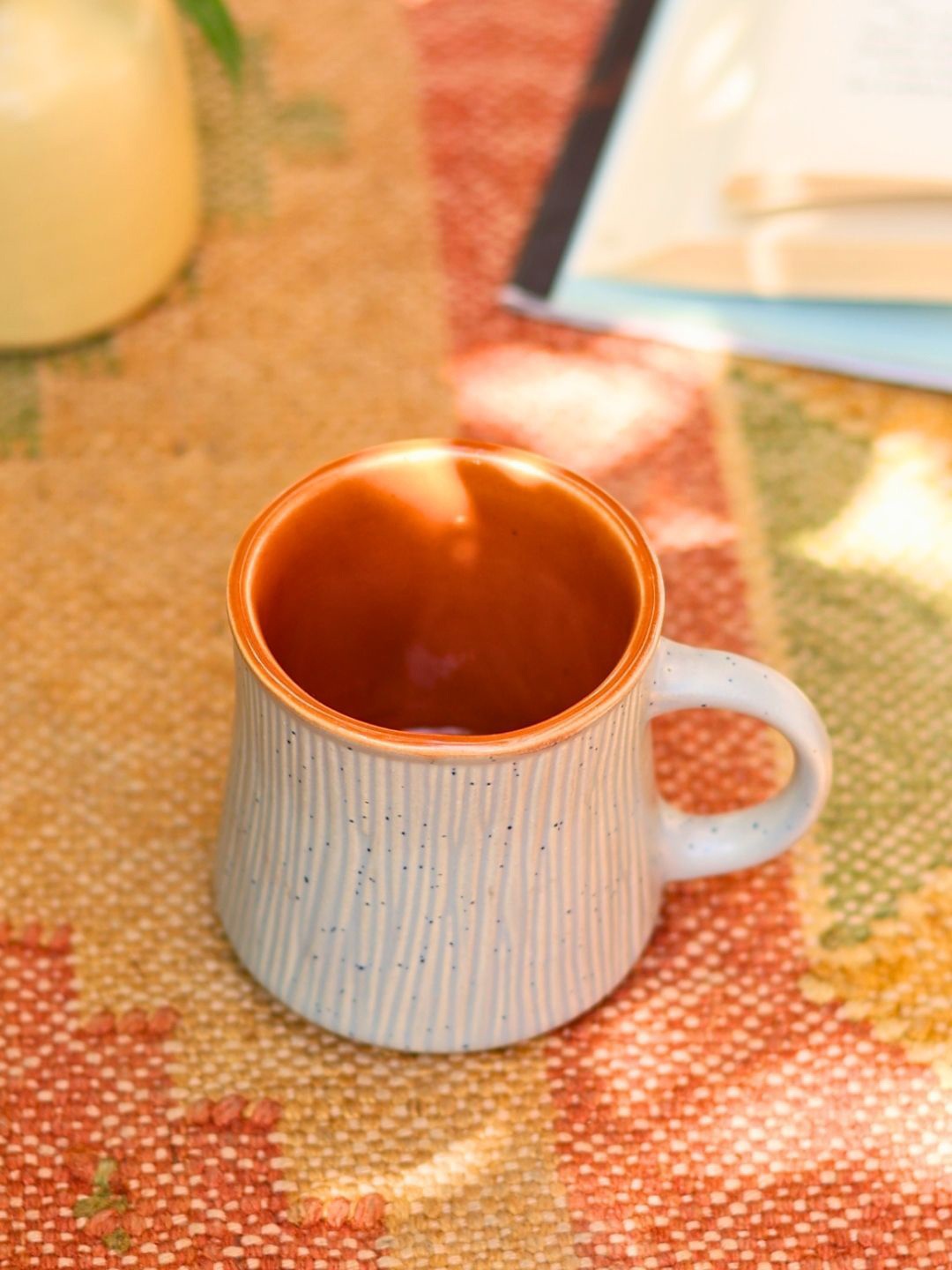 

WEAVING HOMES Grey Etching Grey & Brown Textured Ceramic Dishwasher Safe Glossy Cups 180ml
