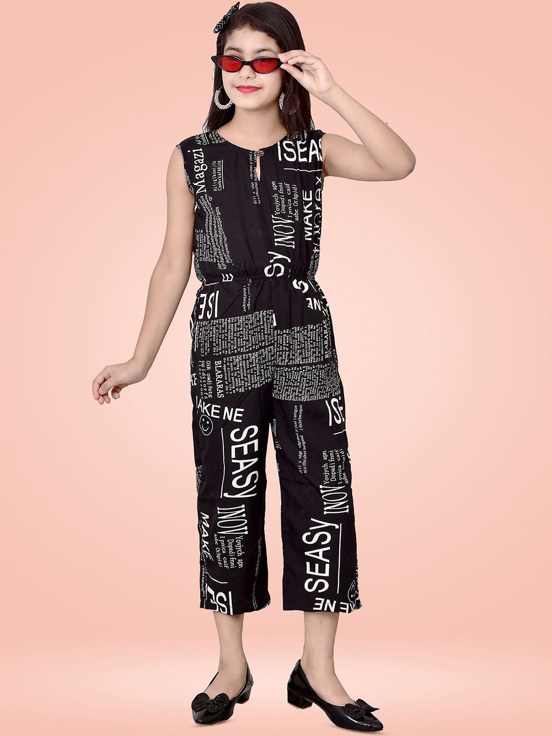 

Arshia Fashions Girls Printed Basic Jumpsuit, Black