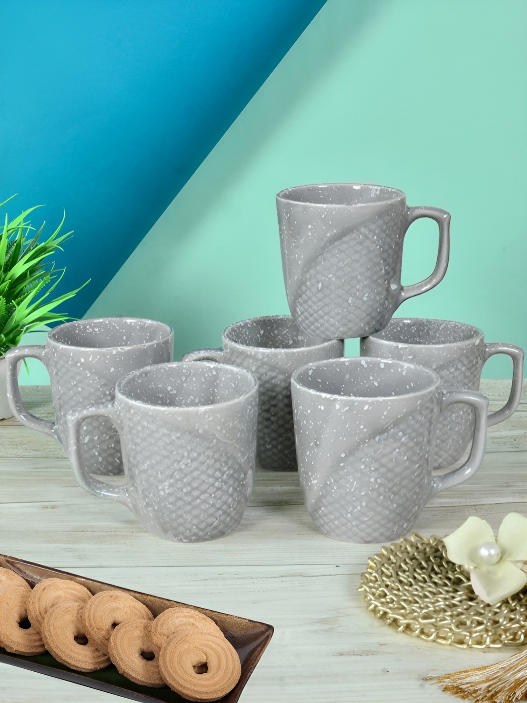 

FABINALIV Set of 6 Grey Handcrafted Ceramics Glossy Mugs