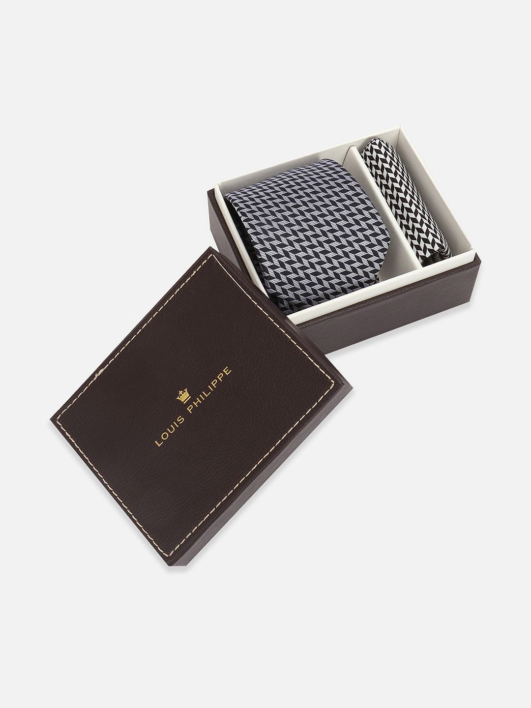 

Louis Philippe Men Accessory Gift Set of Tie And Pocket Square, Black