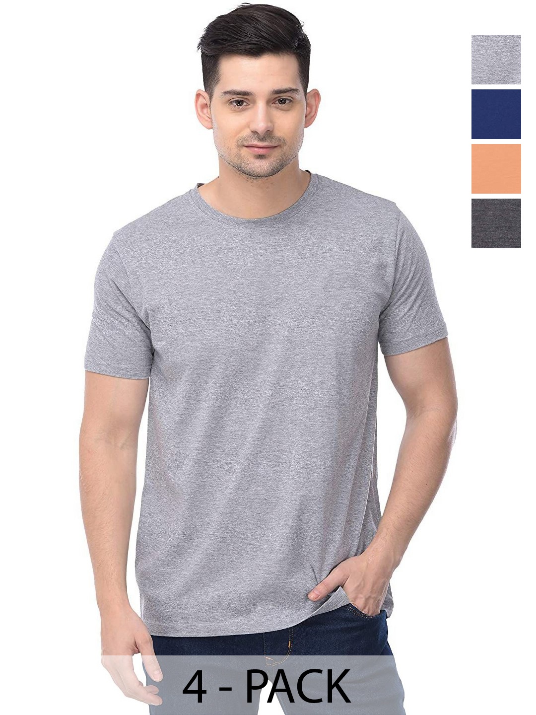 

COLOR CAPITAL Unisex Pack Of 4 Cotton T-Shirts, Grey