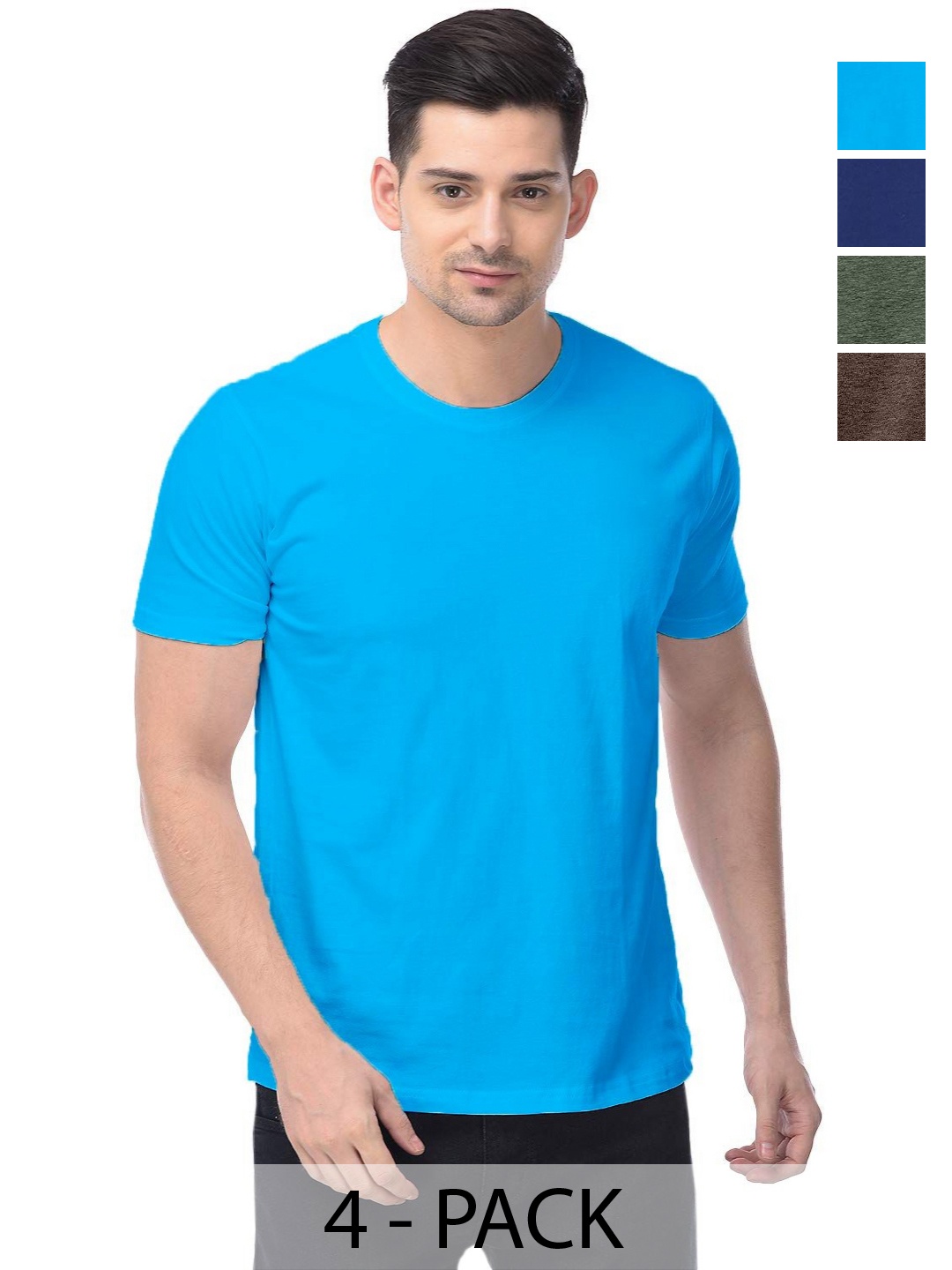 

COLOR CAPITAL Unisex Pack Of 4 Solid Round Neck Cotton T-shirts, Na