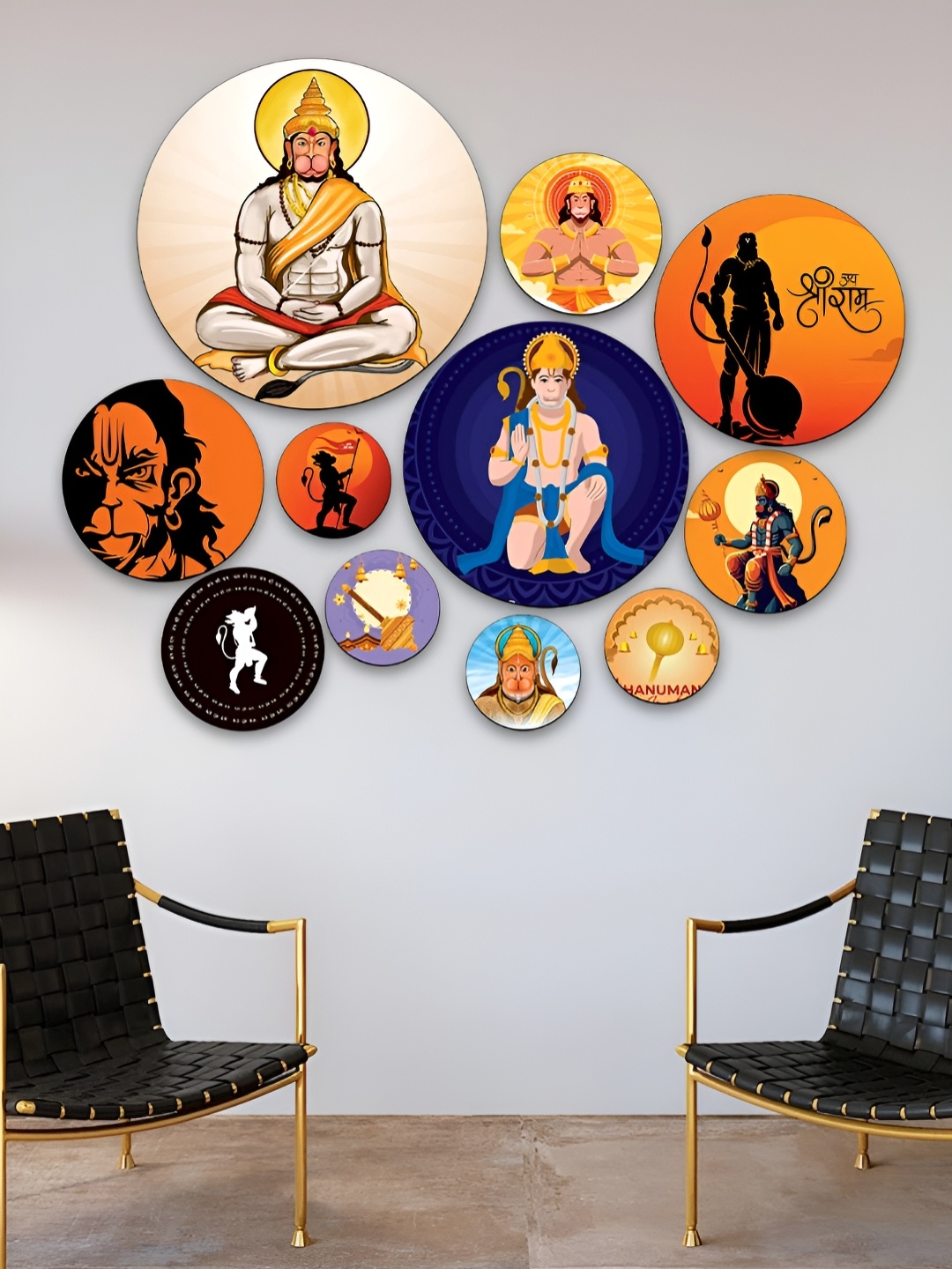 

CLAWCRAFTS Brown and Beige 11 Pieces Hanuman Wooden Wall Plates
