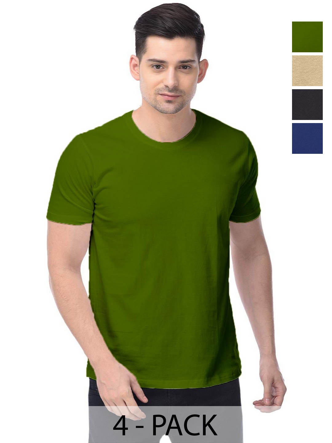 

COLOR CAPITAL Unisex Pack Of 4 Solid Round Neck Cotton T-shirts, Green