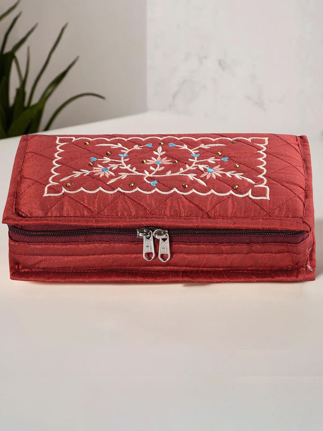 

Kuber Industries Maroon & Pink 4 Pieces Embroidery Jewellery Organiser